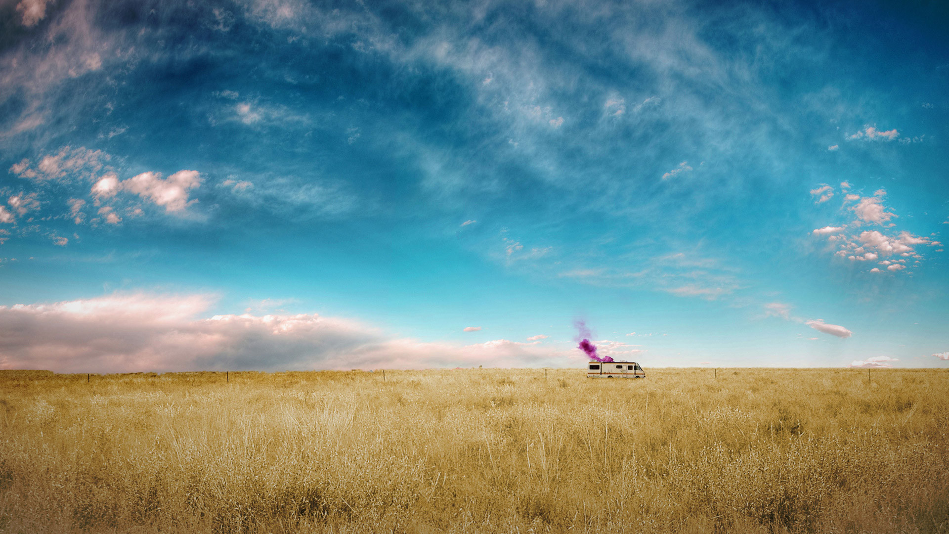 Breaking Bad, Camper, Deserto, Fumo rosa, Cielo blu, Full HD, sfondo per PC