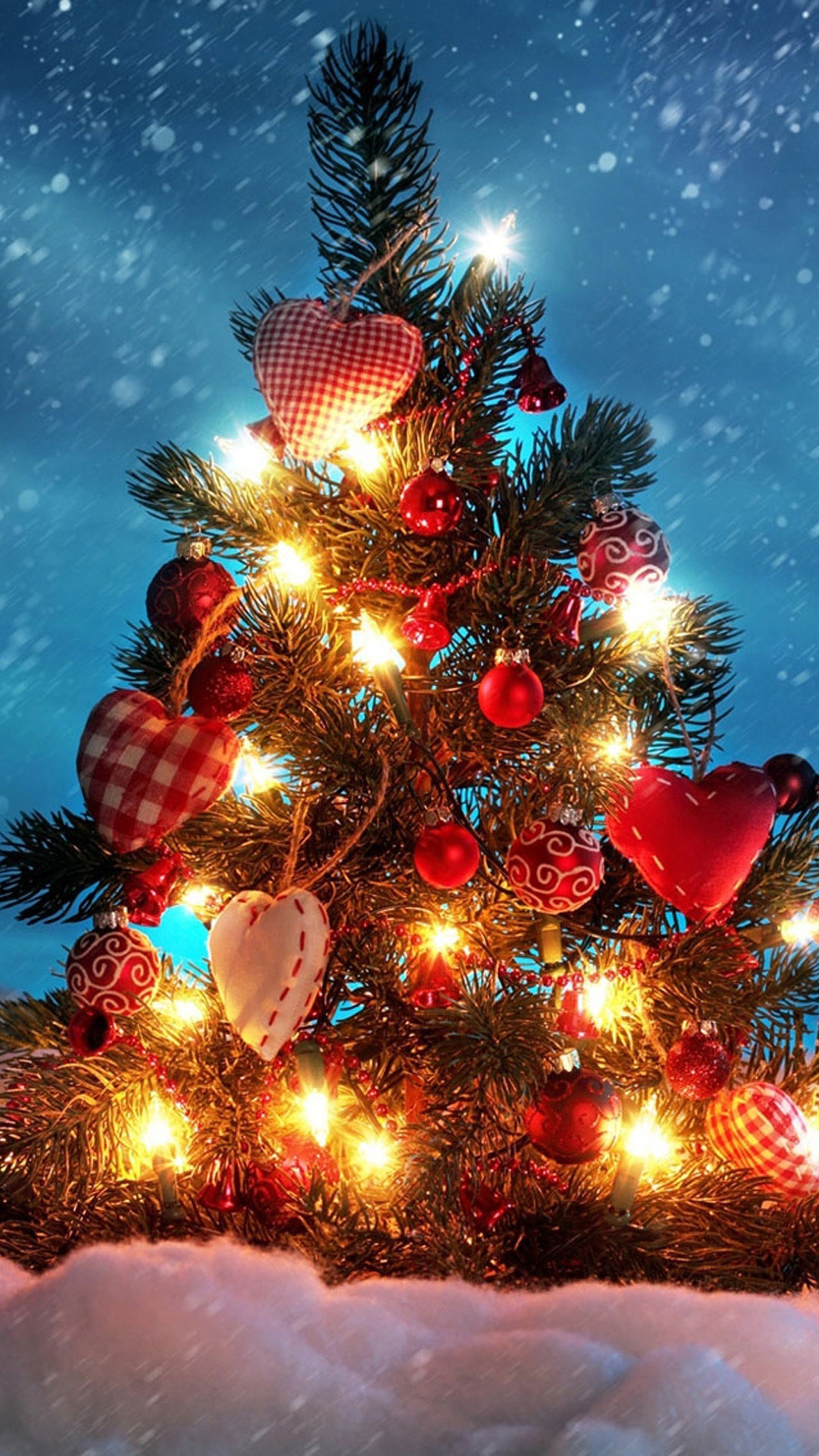 Albero di Natale, Luci, Neve, QHD+, sfondo Galaxy S7