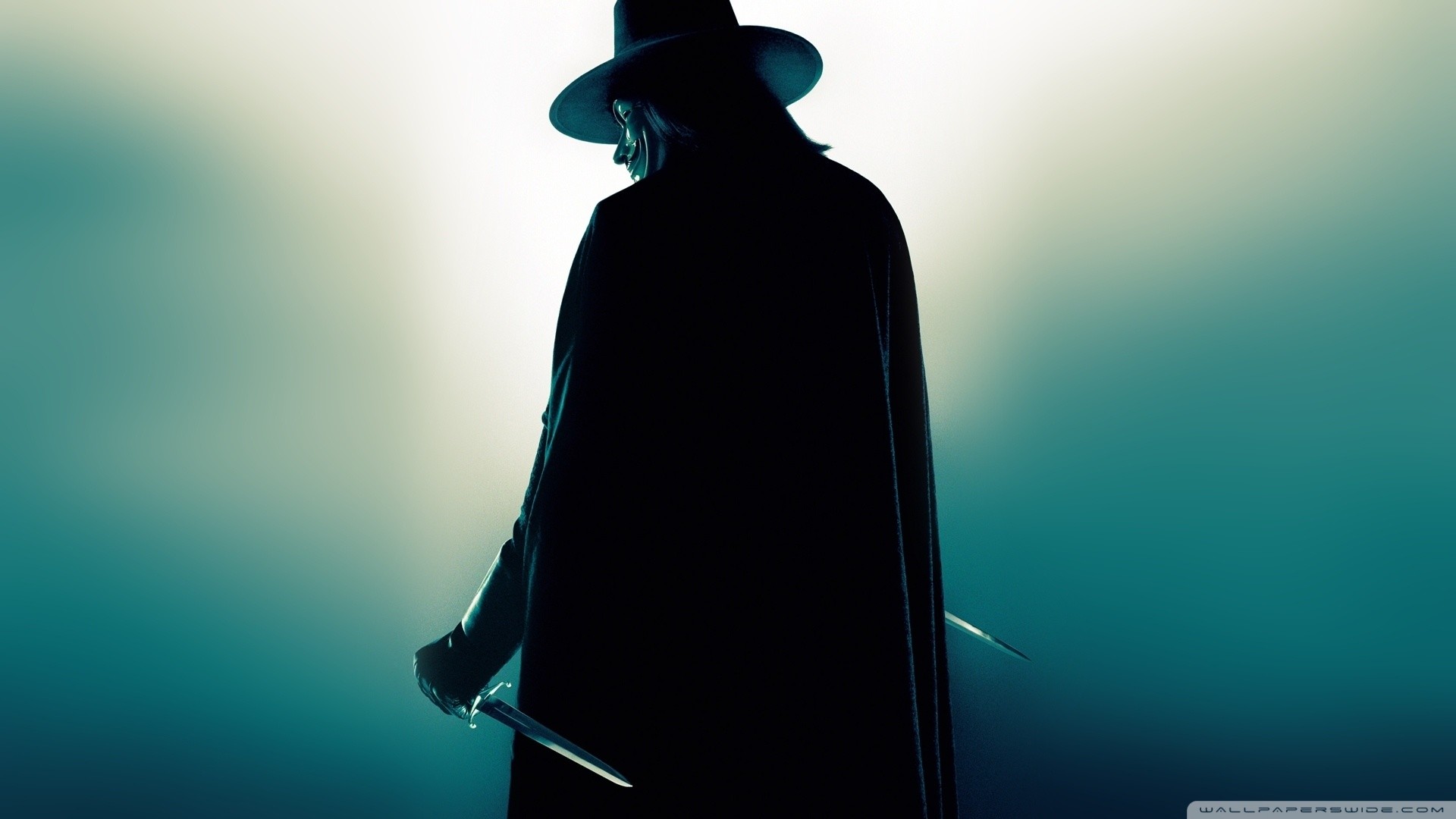 V per Vendetta, V, Silhouette, Mantello, Pugnali, Full HD, sfondo per portatile