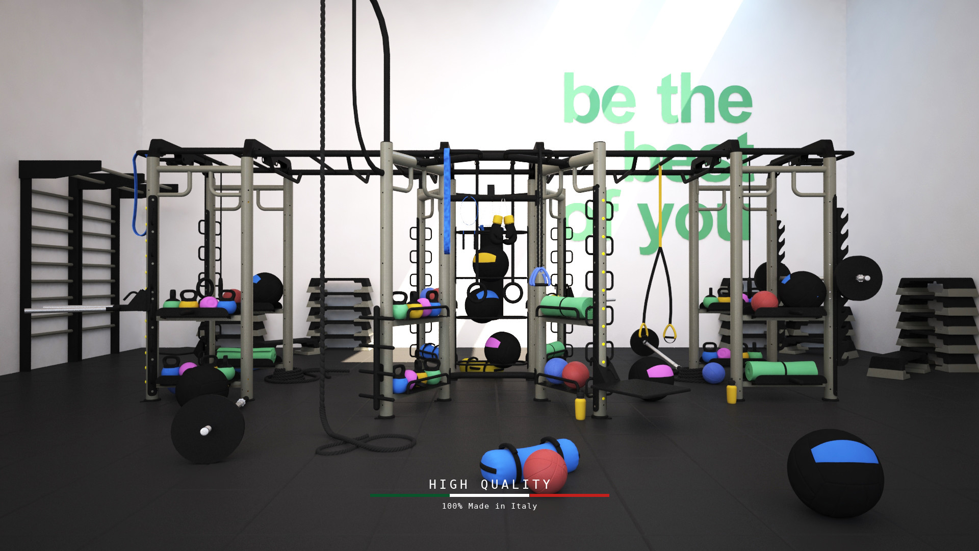 Struttura funzionale, Attrezzi da palestra, Rendering 3D, Full HD, sfondo per portatile