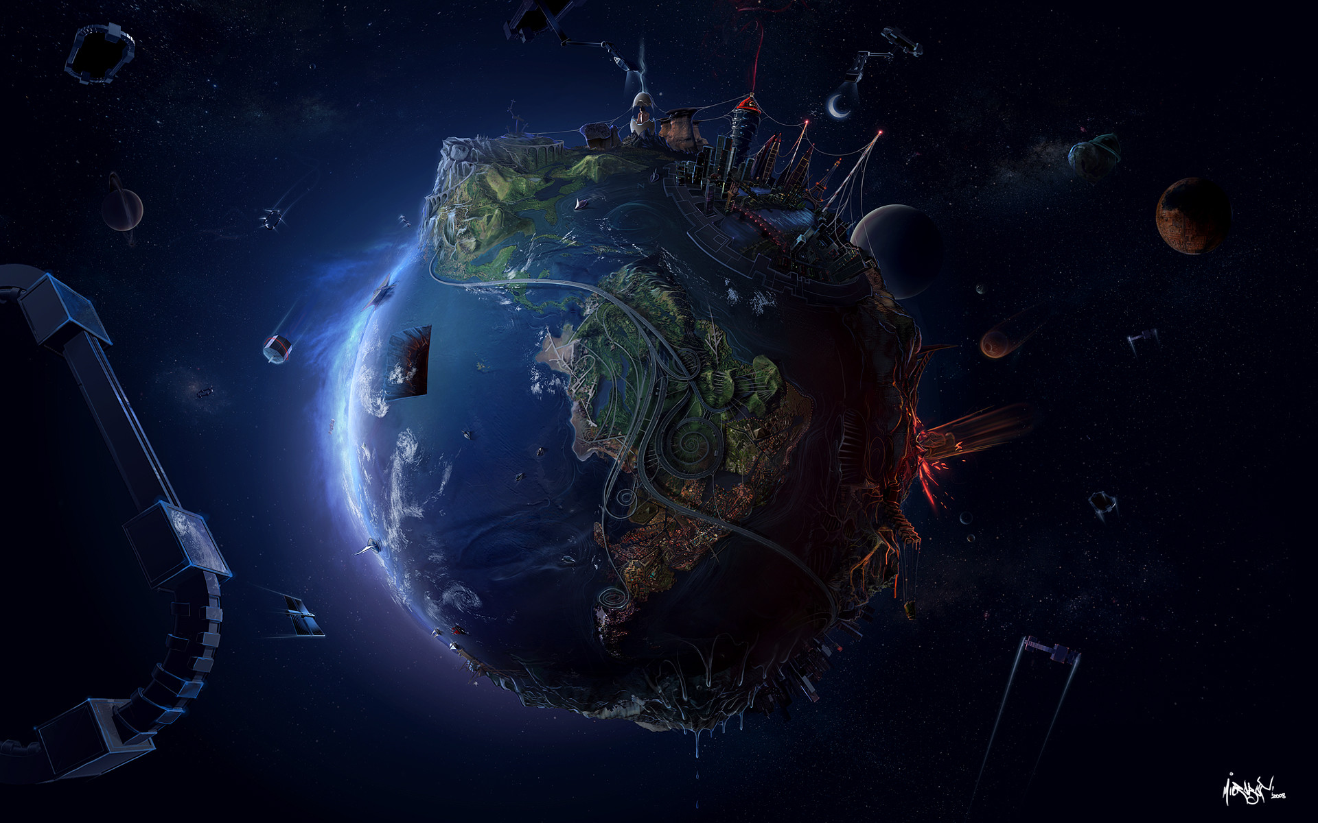 Terra, Pianeta, Spazio, Arte digitale, 16:10 Full HD, sfondo widescreen