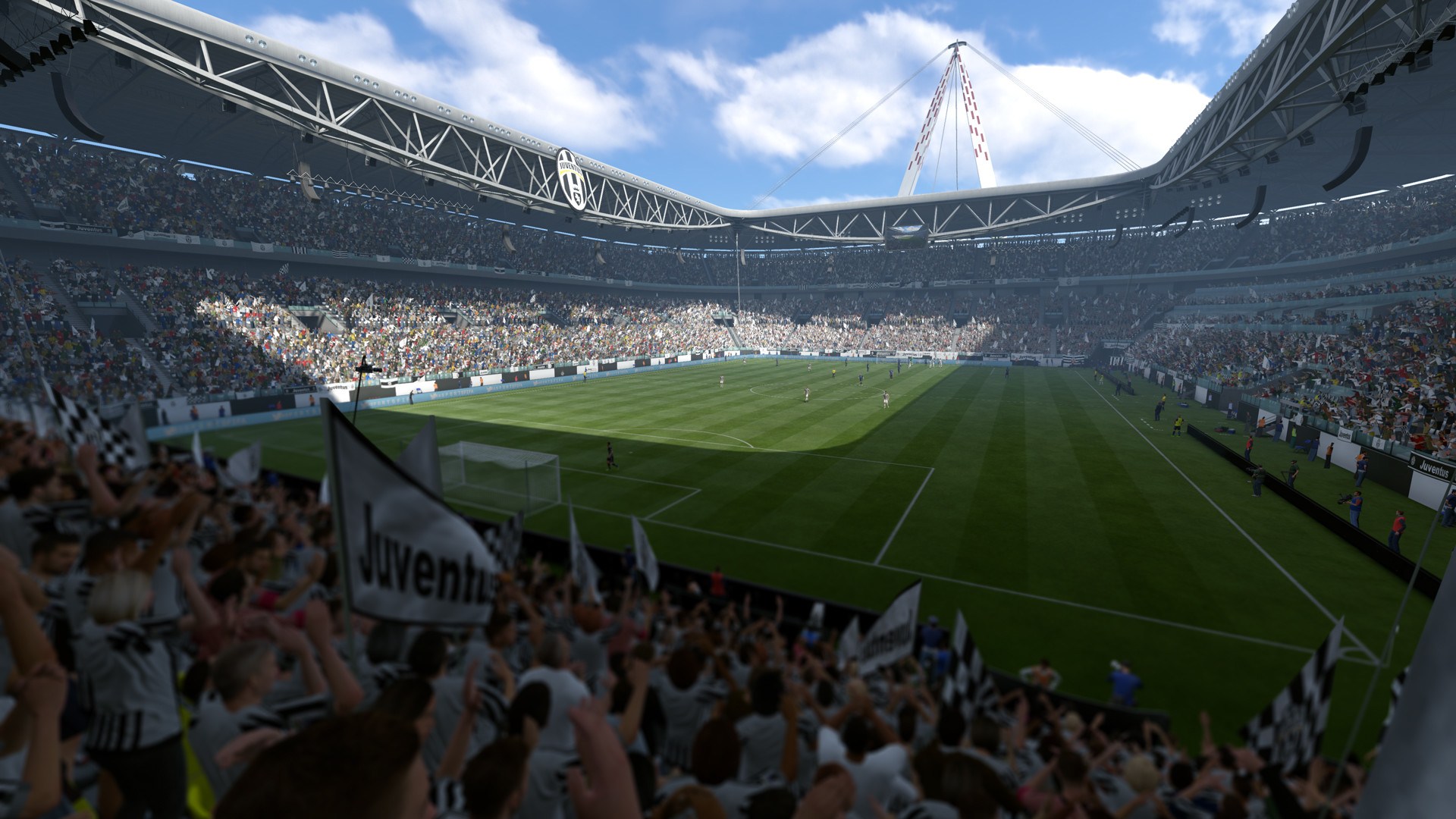 Juventus Stadium, Tifosi, Bandiera, Campo da calcio, Full HD, sfondo desktop