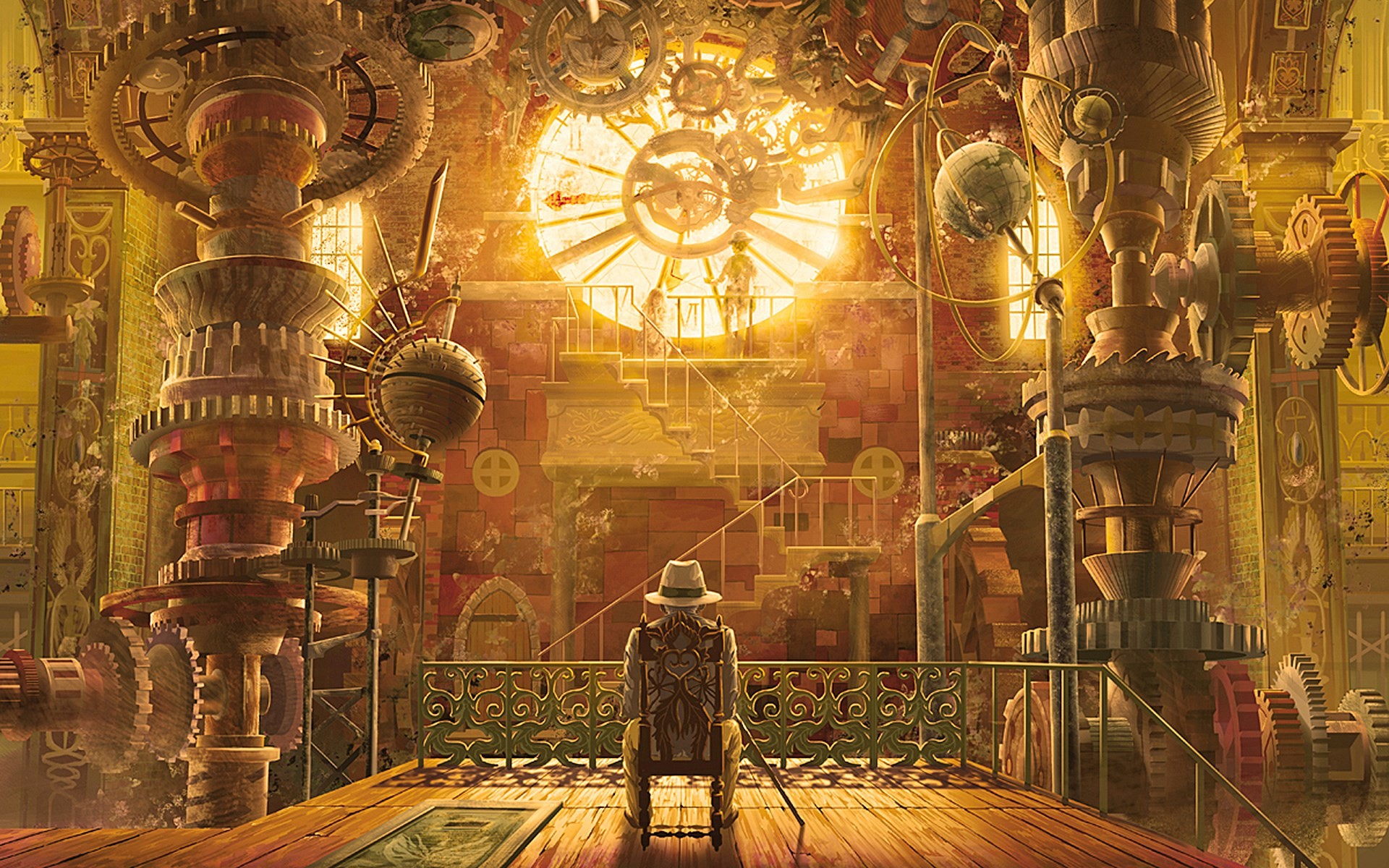 Orologio gigante, Interno, Macchinari, Luce dorata, 1920x1200, sfondo per PC