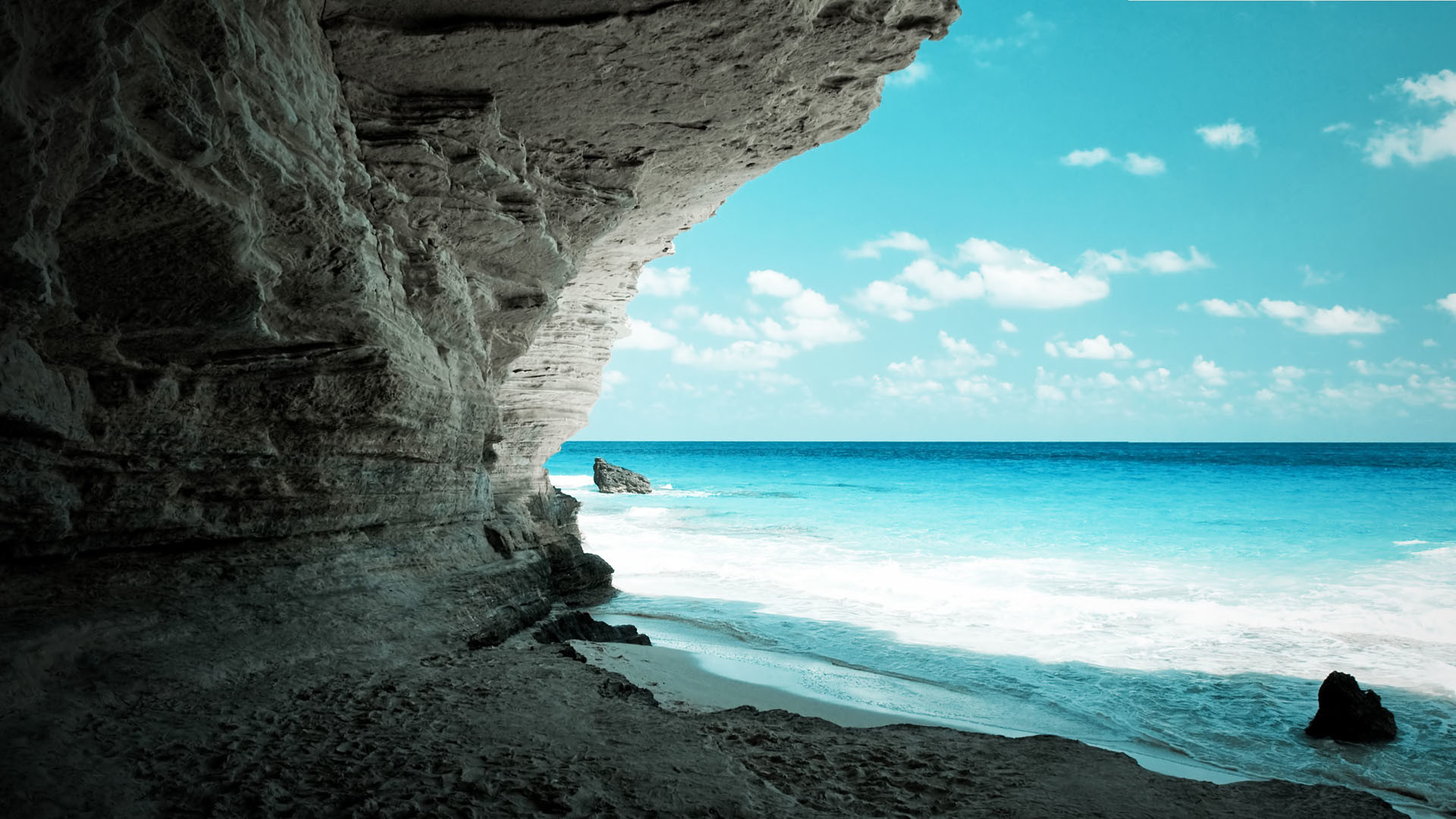 Grotta, Spiaggia, Mare, Scogliera, Full HD 1080p, sfondo desktop
