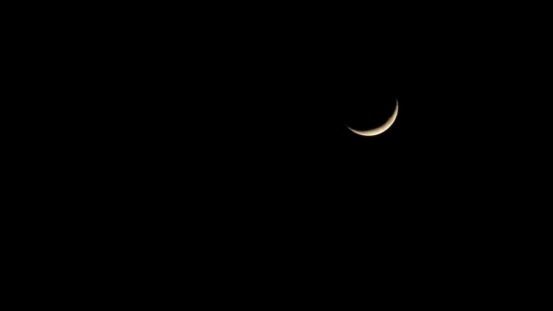 Luna crescente, Sfondo nero, Minimalista, Full HD, wallpaper desktop