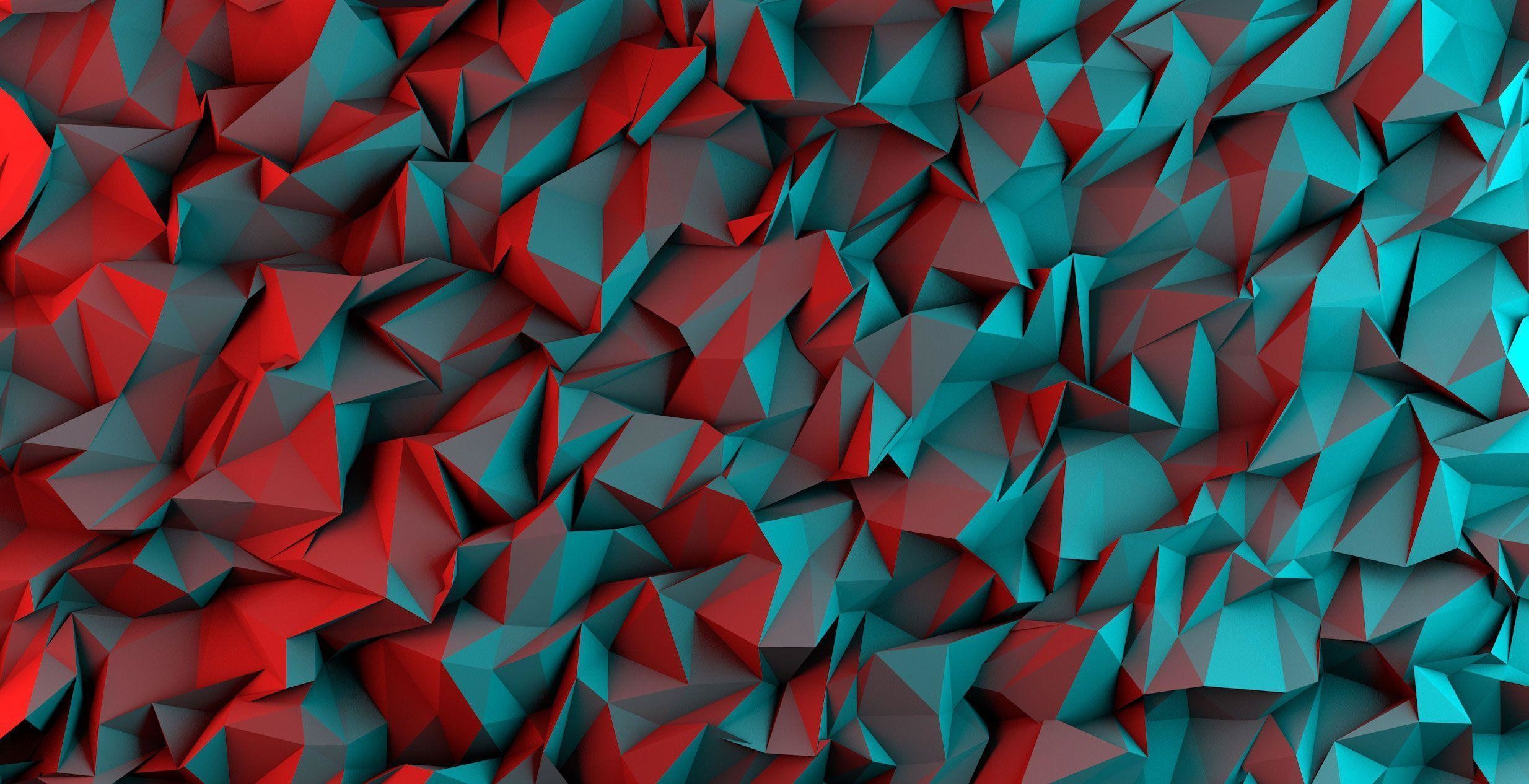 Low poly, Triangoli, Rosso, Turchese, Full HD, sfondo per PC e portatile