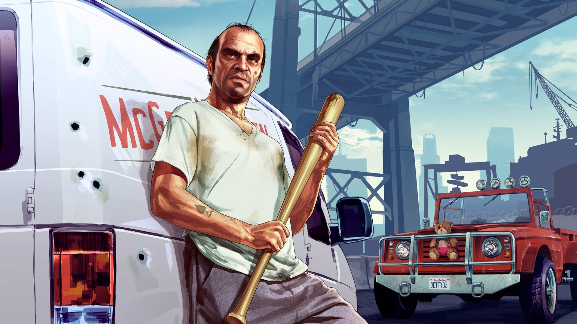 Trevor Philips, Grand Theft Auto V, Mazza da baseball, Furgone, Ponte, sfondo per portatile