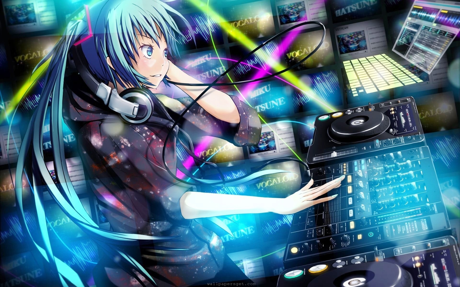 Hatsune Miku, Vocaloid, DJ, Console, Luci neon, 1920x1200, sfondo per PC