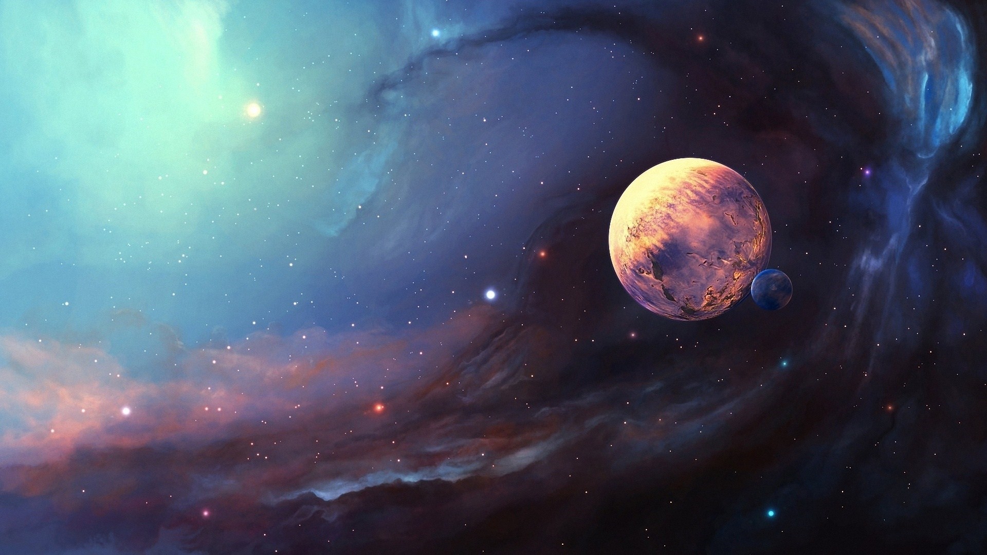 Pianeta, Nebulosa, Spazio, Arte digitale, Full HD, sfondo per portatile