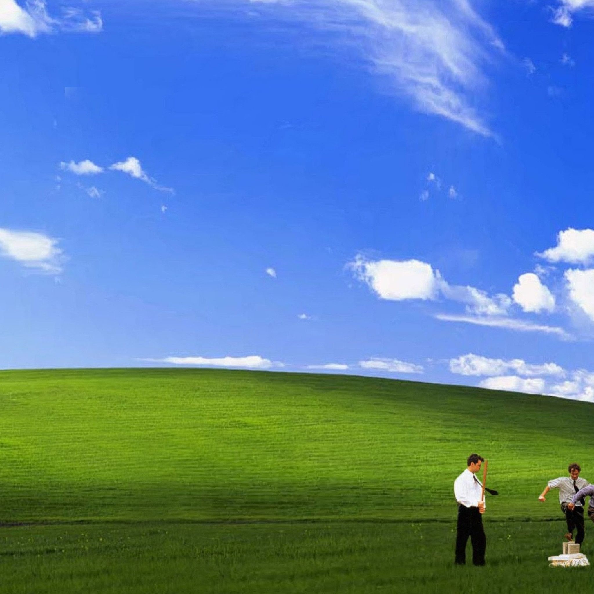 Bliss, Windows XP, Office Space, Stampante distrutta, Parodia, Full HD, wallpaper per tablet