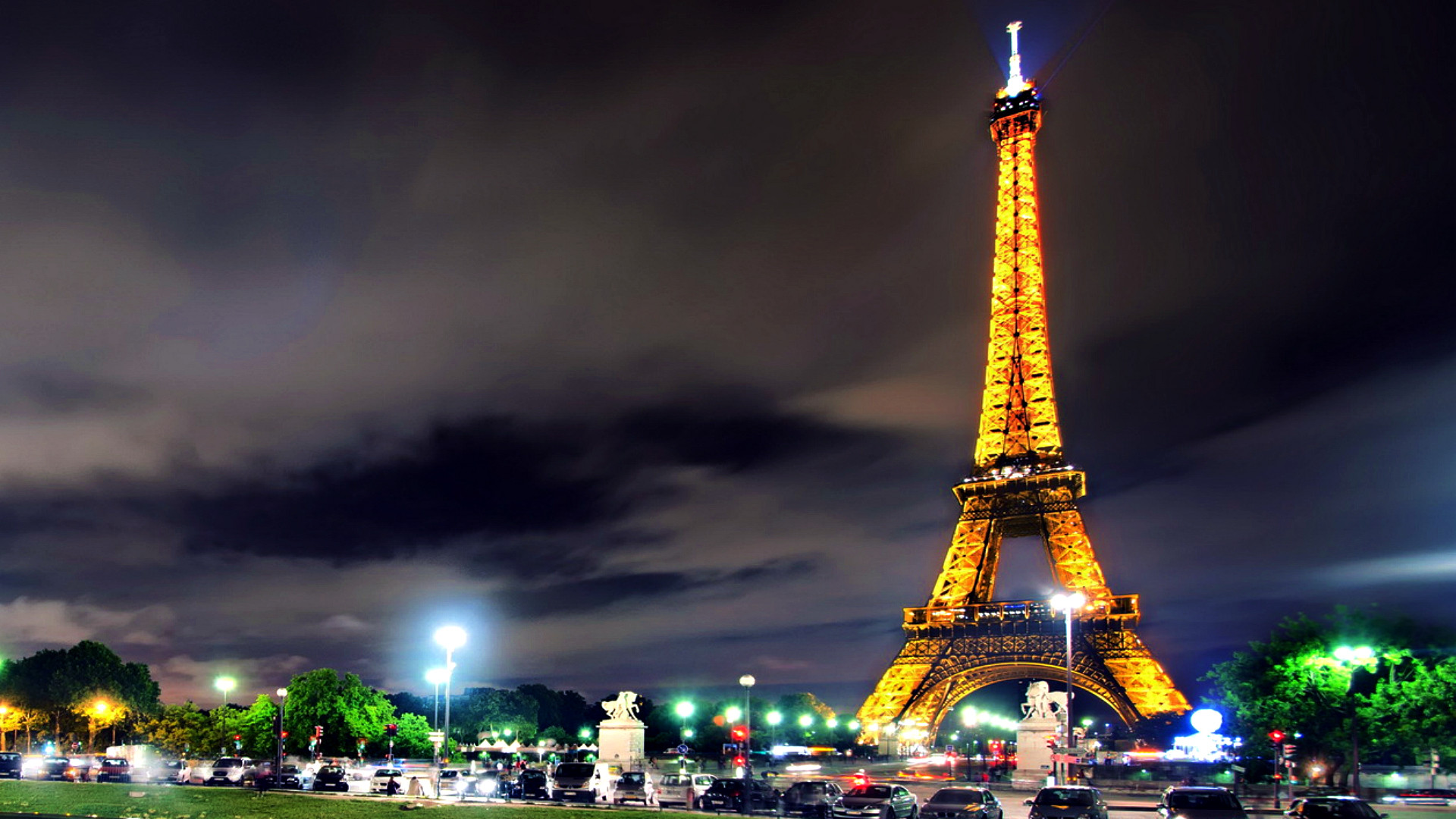 Torre Eiffel, Parigi, Francia, Notte, Luci, Full HD, wallpaper per portatile