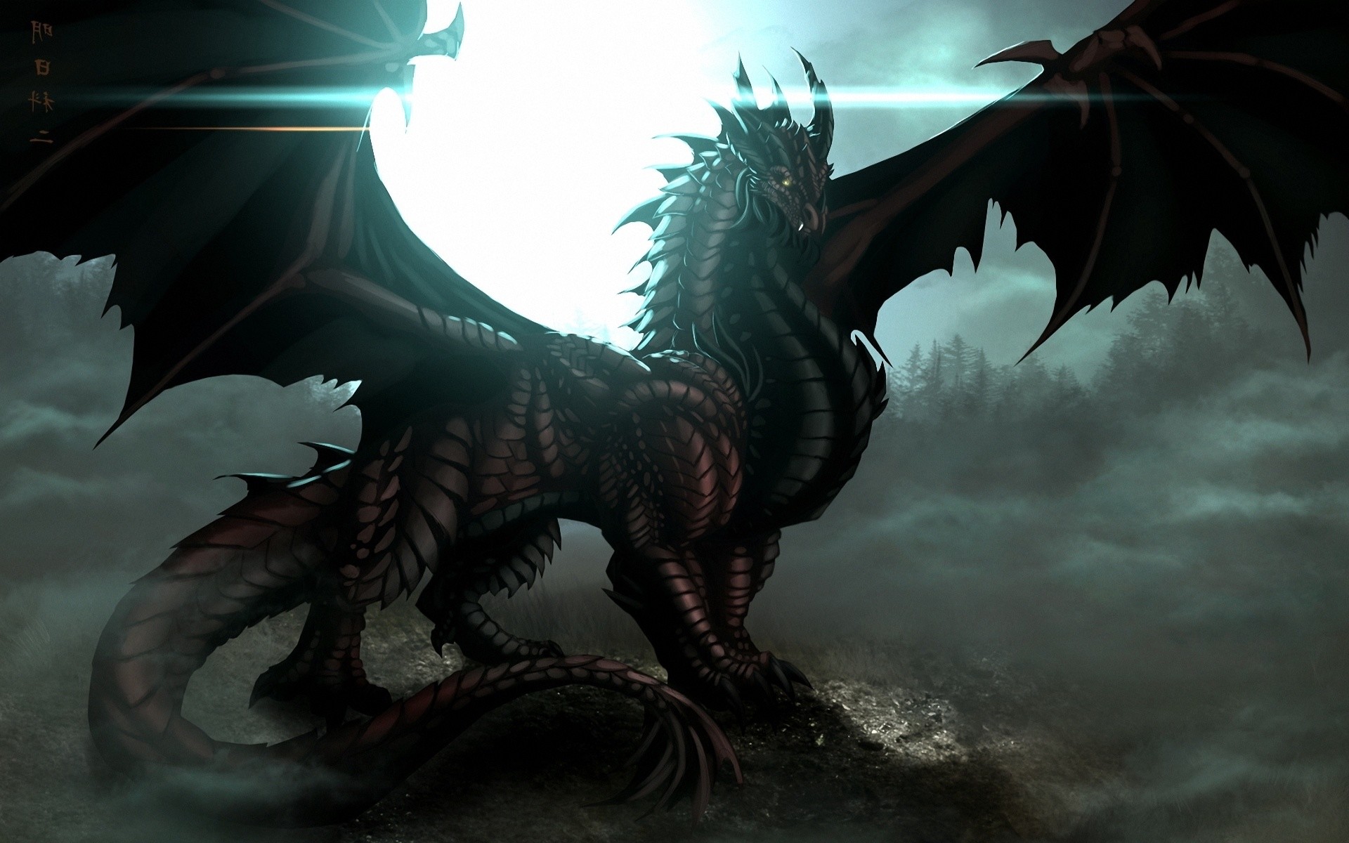 Drago nero, Ali, Luce, Arte fantasy, 1920x1200, sfondo per PC