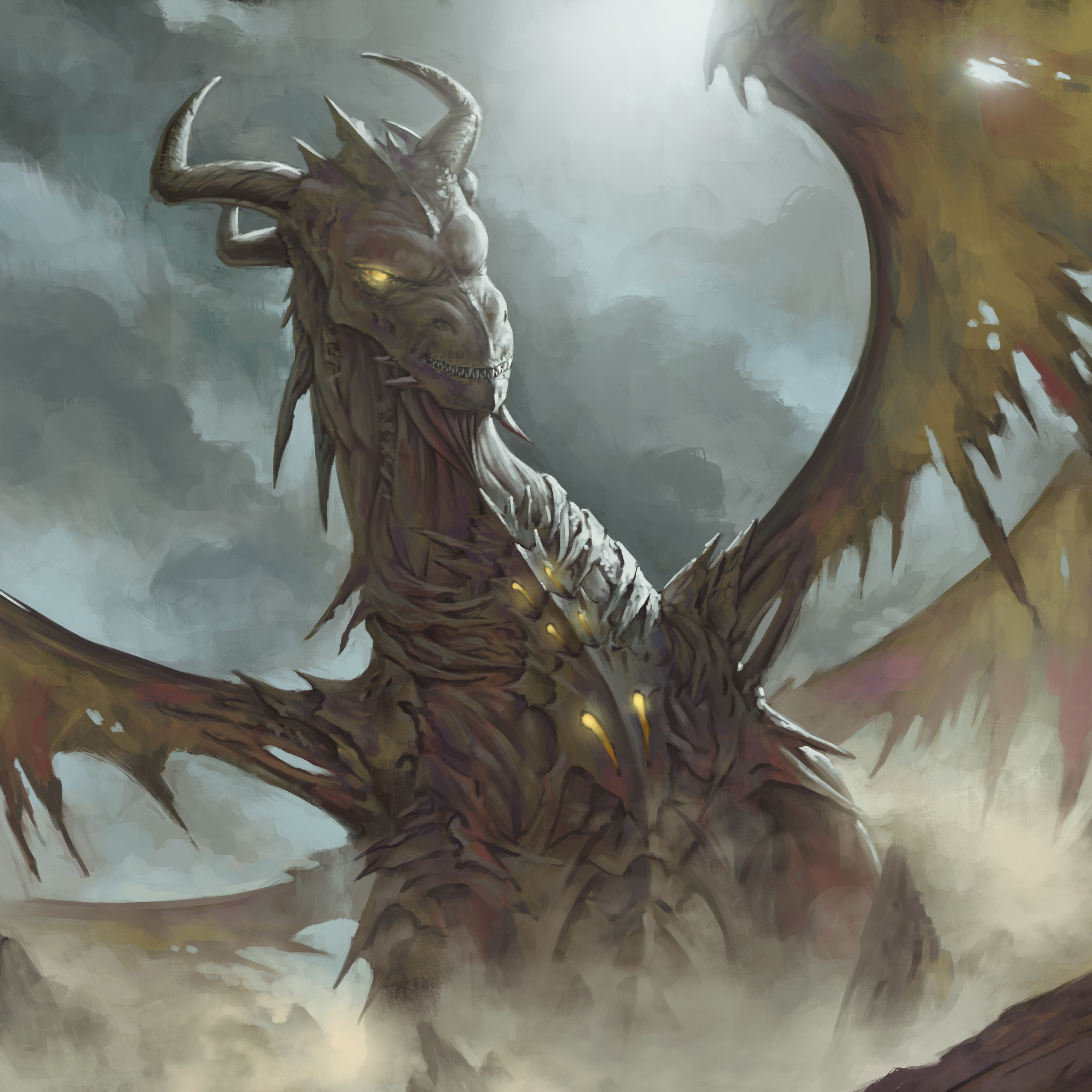 Drago, Ali, Nebbia, Fantasy, Full HD, schermata di blocco iPad