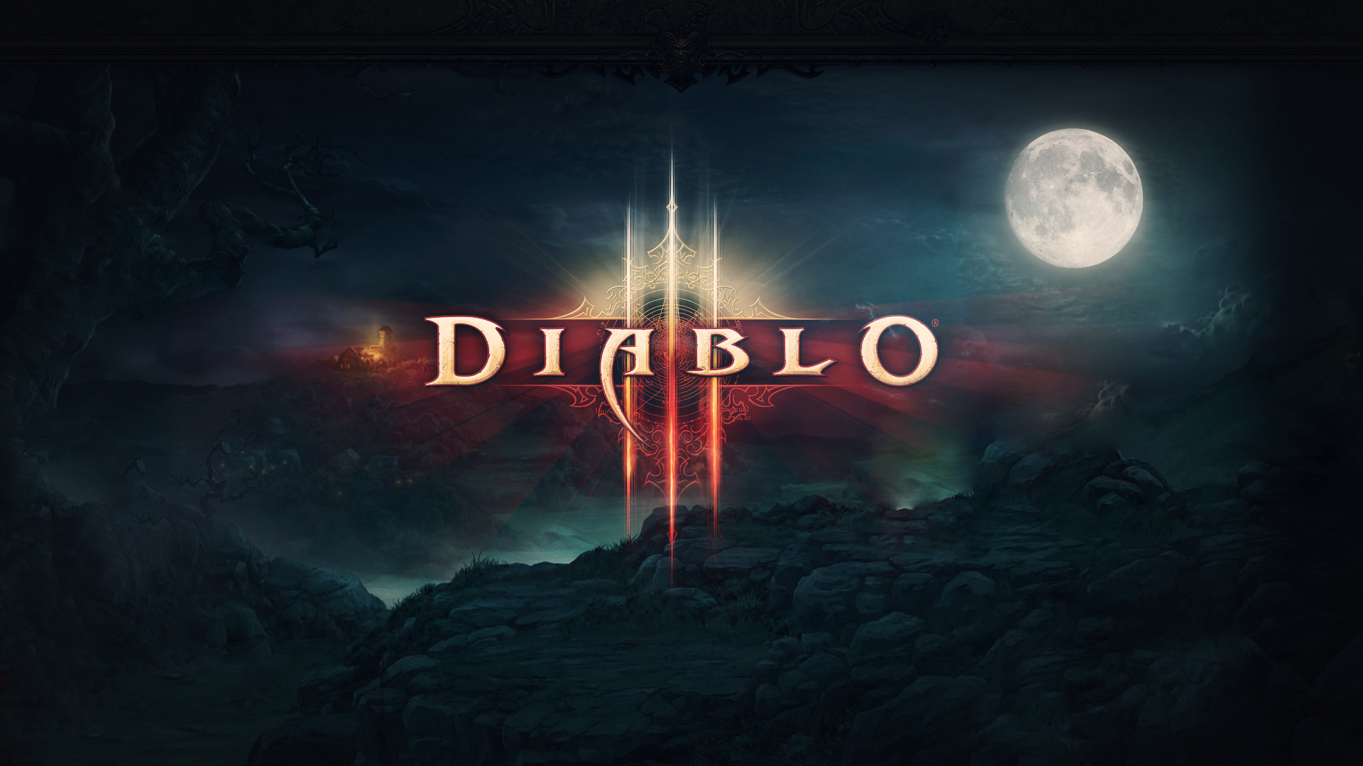 Diablo III, Logo, Luna piena, Notte, Full HD, sfondo per portatile