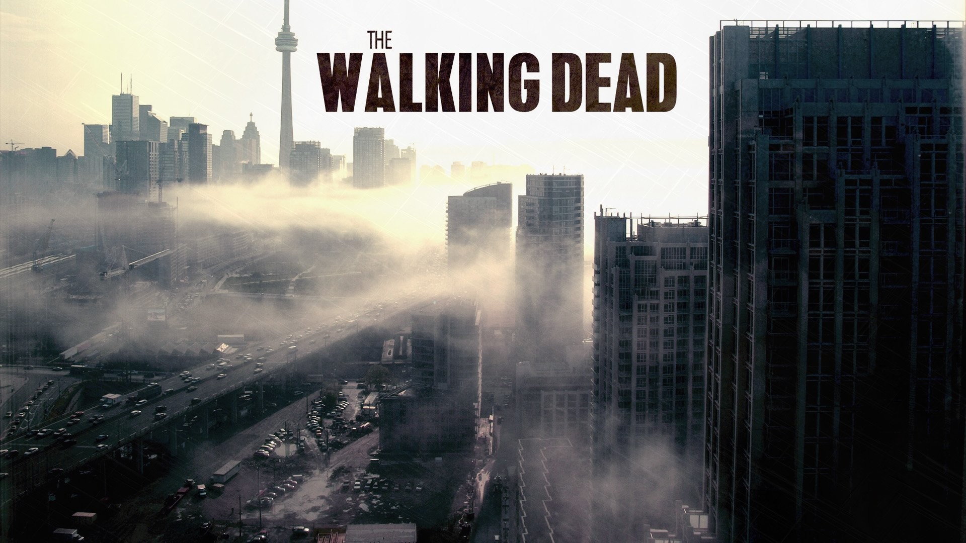 The Walking Dead, Città in rovina, Skyline, Nebbia, Apocalisse, 1920x1080, immagine di sfondo