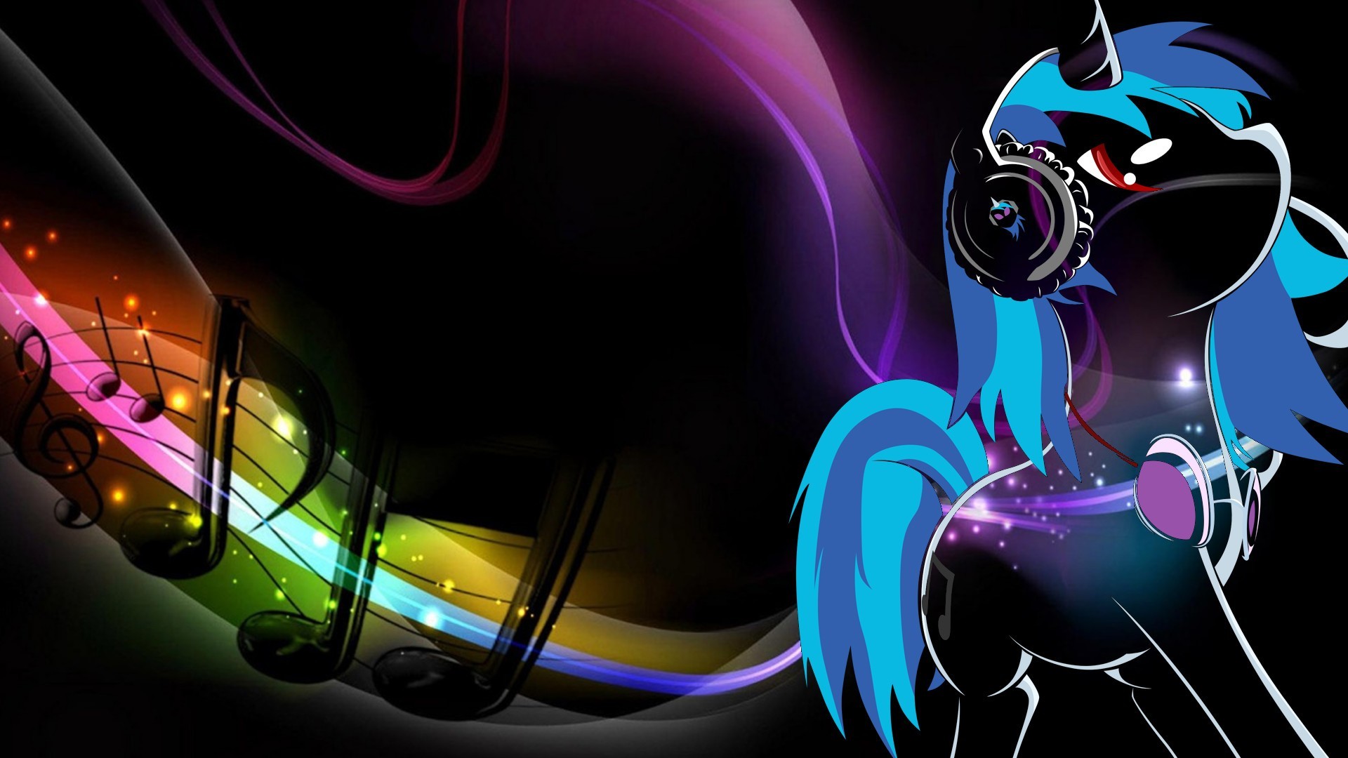 Vinyl Scratch, DJ Pon-3, My Little Pony, Cuffie, Note musicali, Full HD 1080p, sfondo desktop