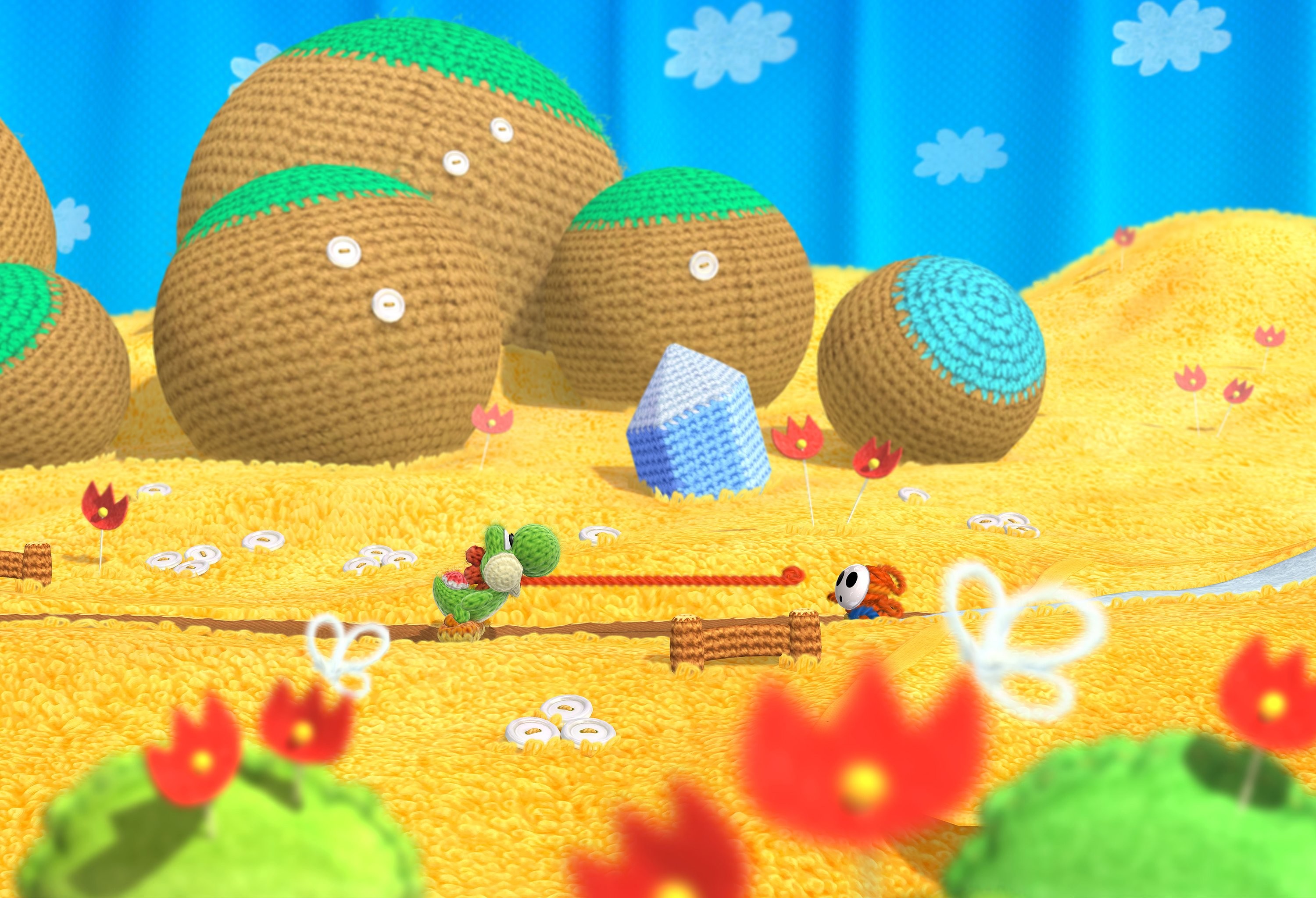 Yoshi's Woolly World, Yoshi, Lana, Paesaggio, 2K, sfondo per PC e portatile