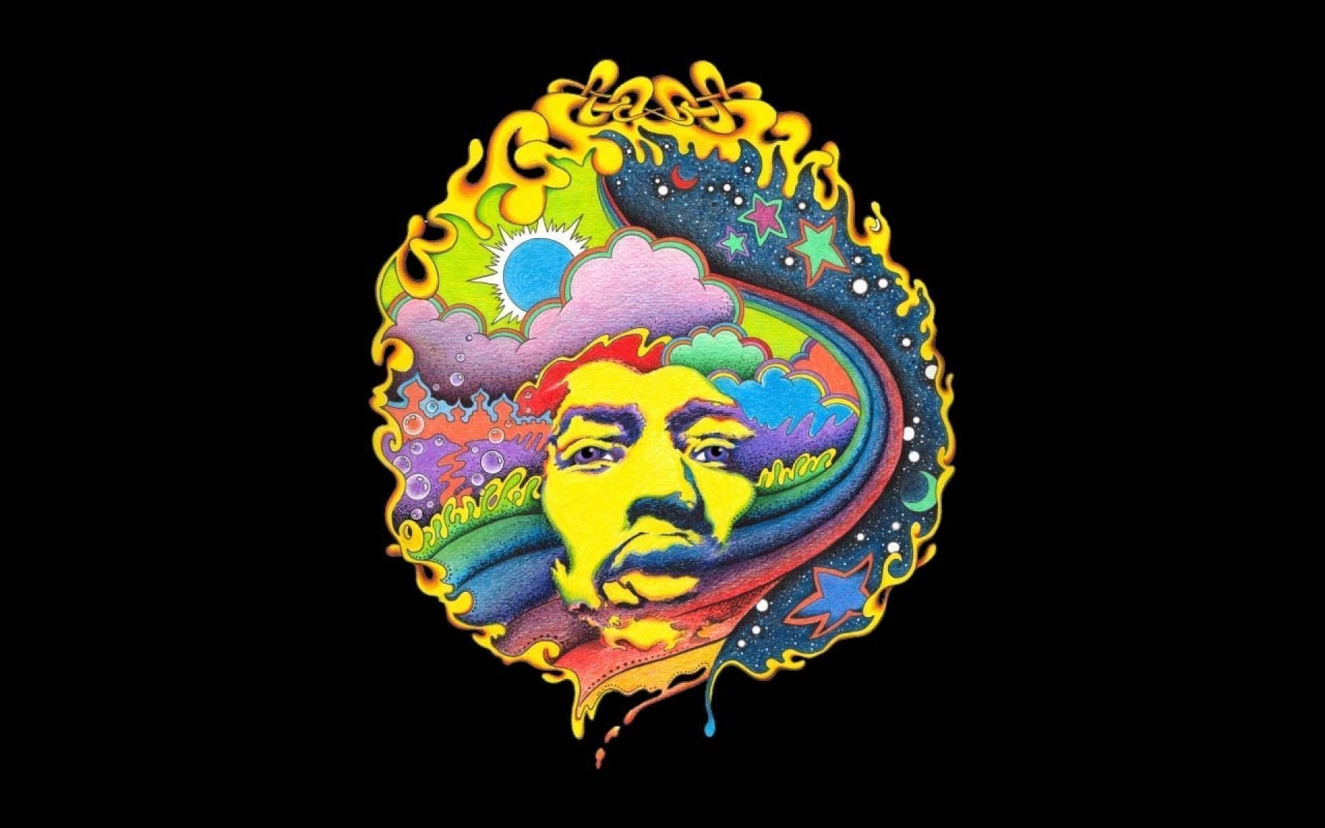 Jimi Hendrix, Psichedelico, Illustrazione, Sfondo nero, 1920x1200, wallpaper desktop
