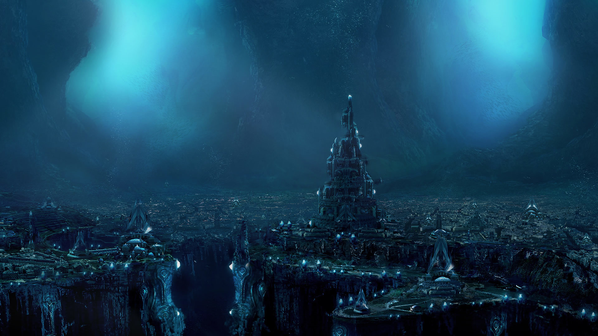 Città fantastica, Fantasy, Notte, Full HD, sfondo desktop