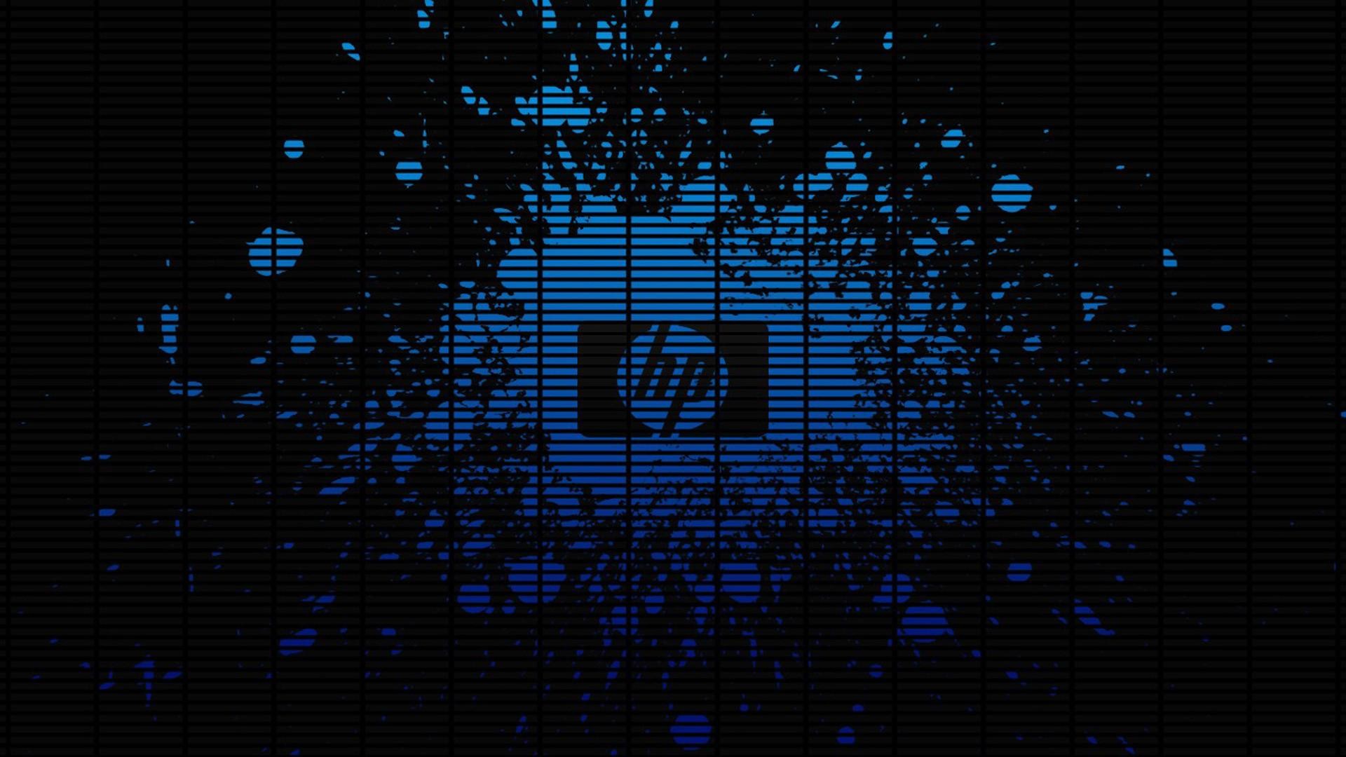 Logo HP, Schizzi blu, Sfondo nero, Grunge, Astratto, Full HD, wallpaper per portatile