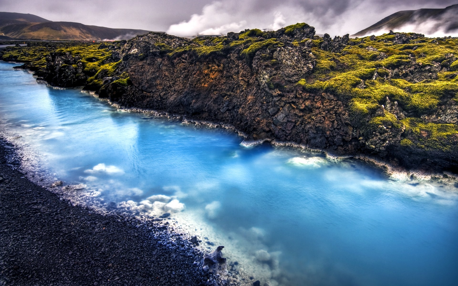 Islanda, Fiume glaciale, Rocce laviche, Muschio, 1920x1200, wallpaper desktop