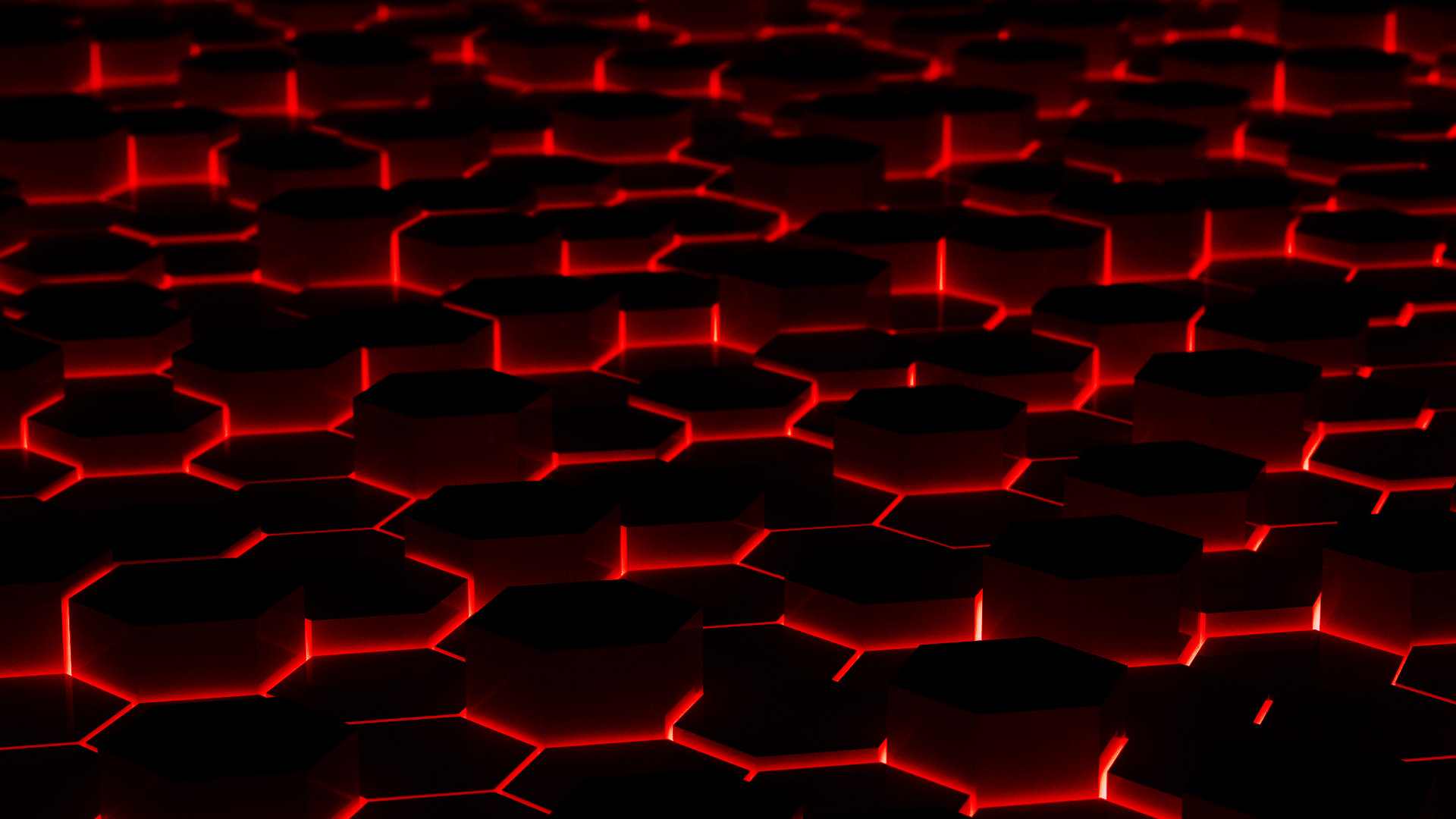Esagoni, Luce rossa, 3D, Nero, 1920x1080, immagine di sfondo