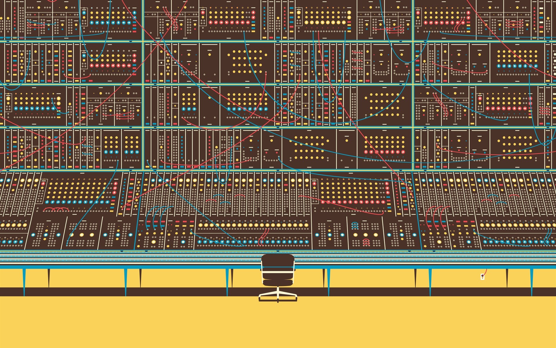 Sintetizzatore modulare, Moog, Illustrazione, Retrò, 16:10 Full HD, sfondo widescreen