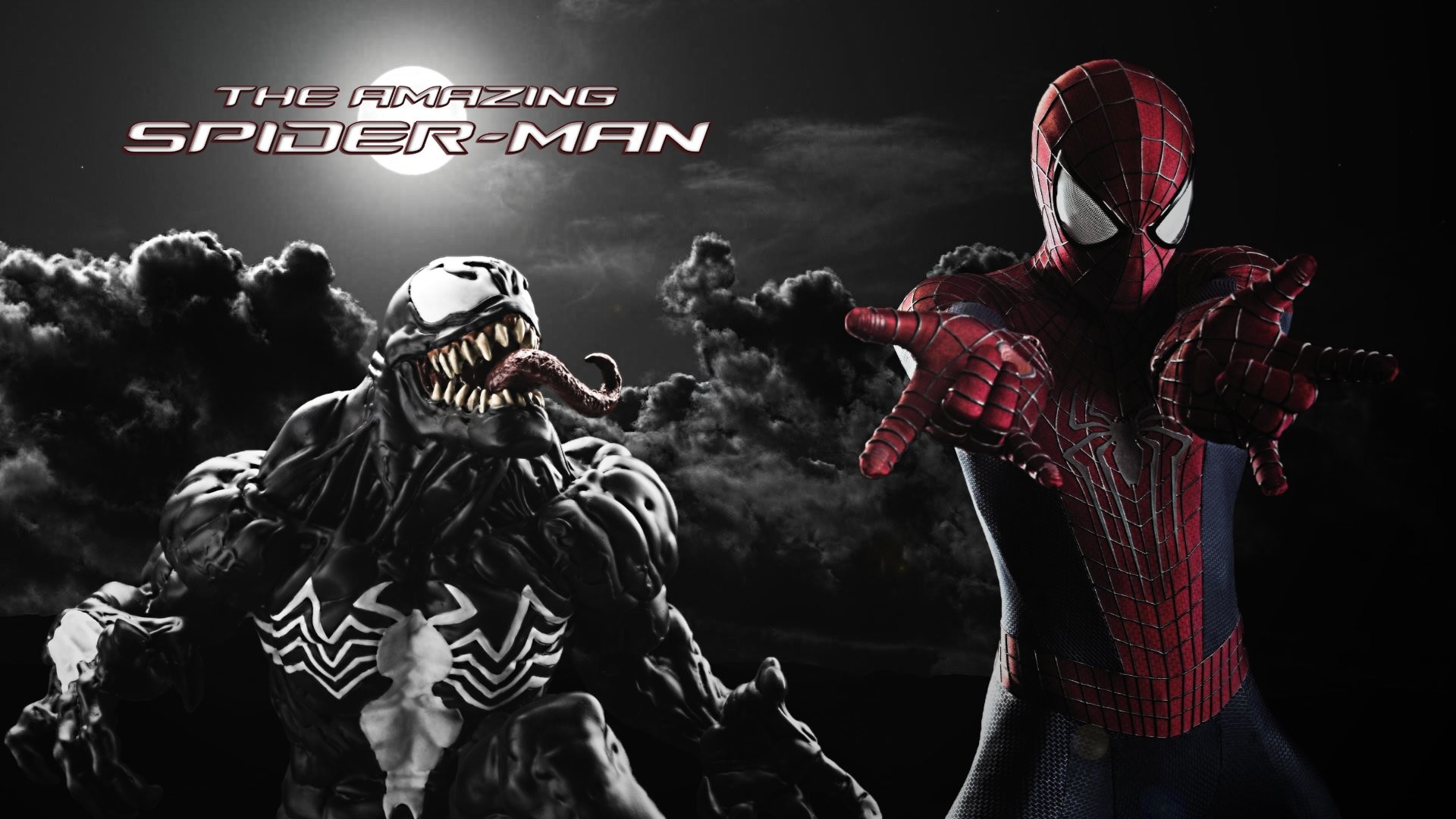 Venom, Spider-Man, The Amazing Spider-Man, Marvel, Bianco e nero, sfondo desktop Full HD