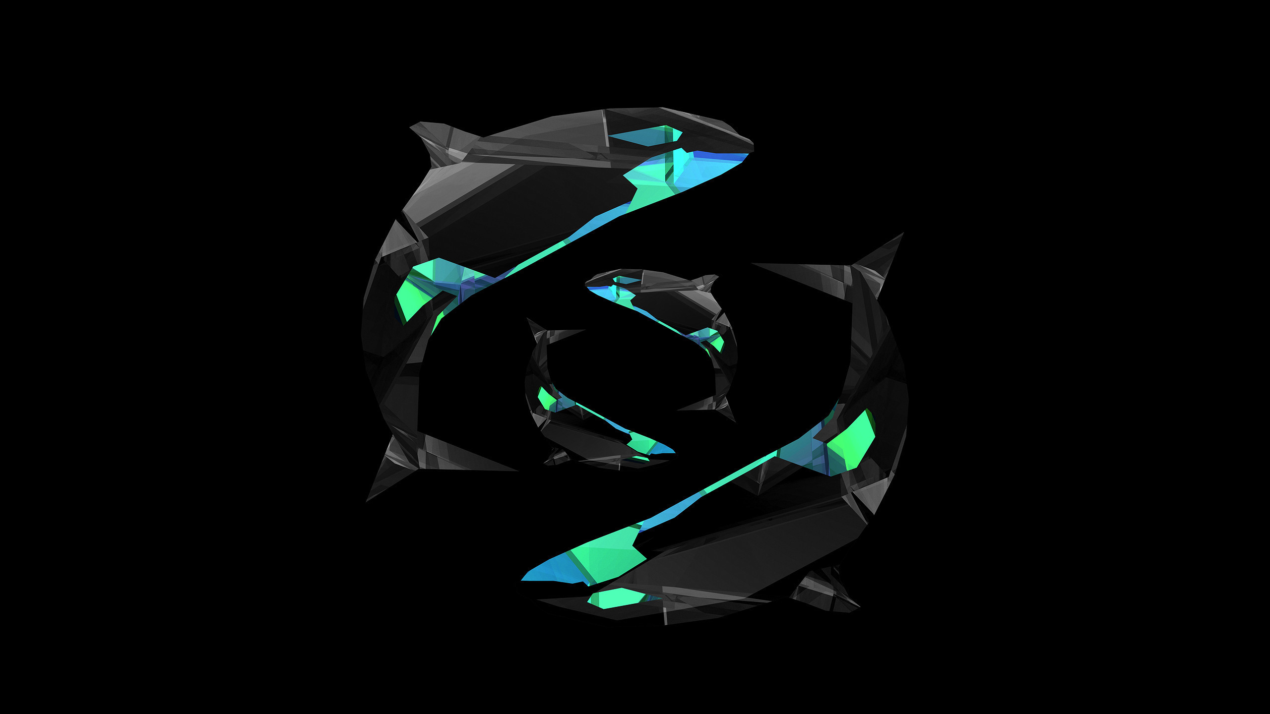 Astratto, Spirale, Sfondo nero, Verde acqua, 16:9 2K, wallpaper widescreen