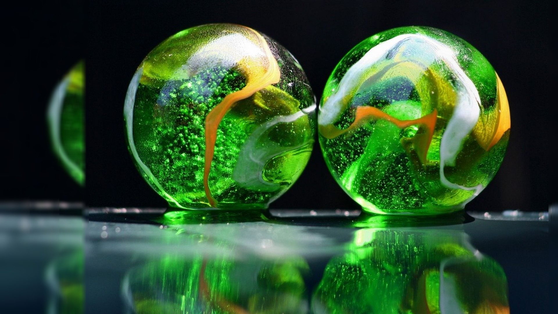 Biglie di vetro, Verde, Riflesso, Macro, 1920x1080, sfondo per PC