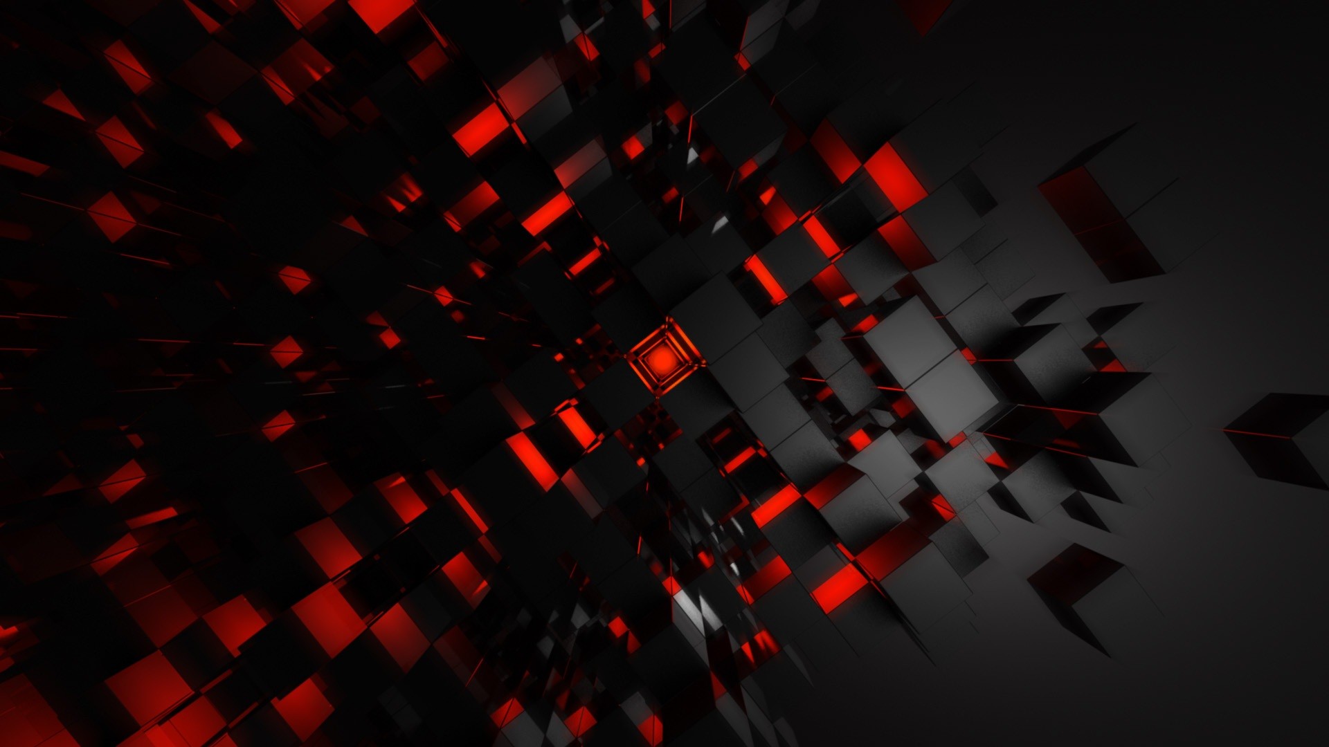 Cubi, Rosso e nero, Render 3D, Astratto, 16:9 Full HD, sfondo widescreen