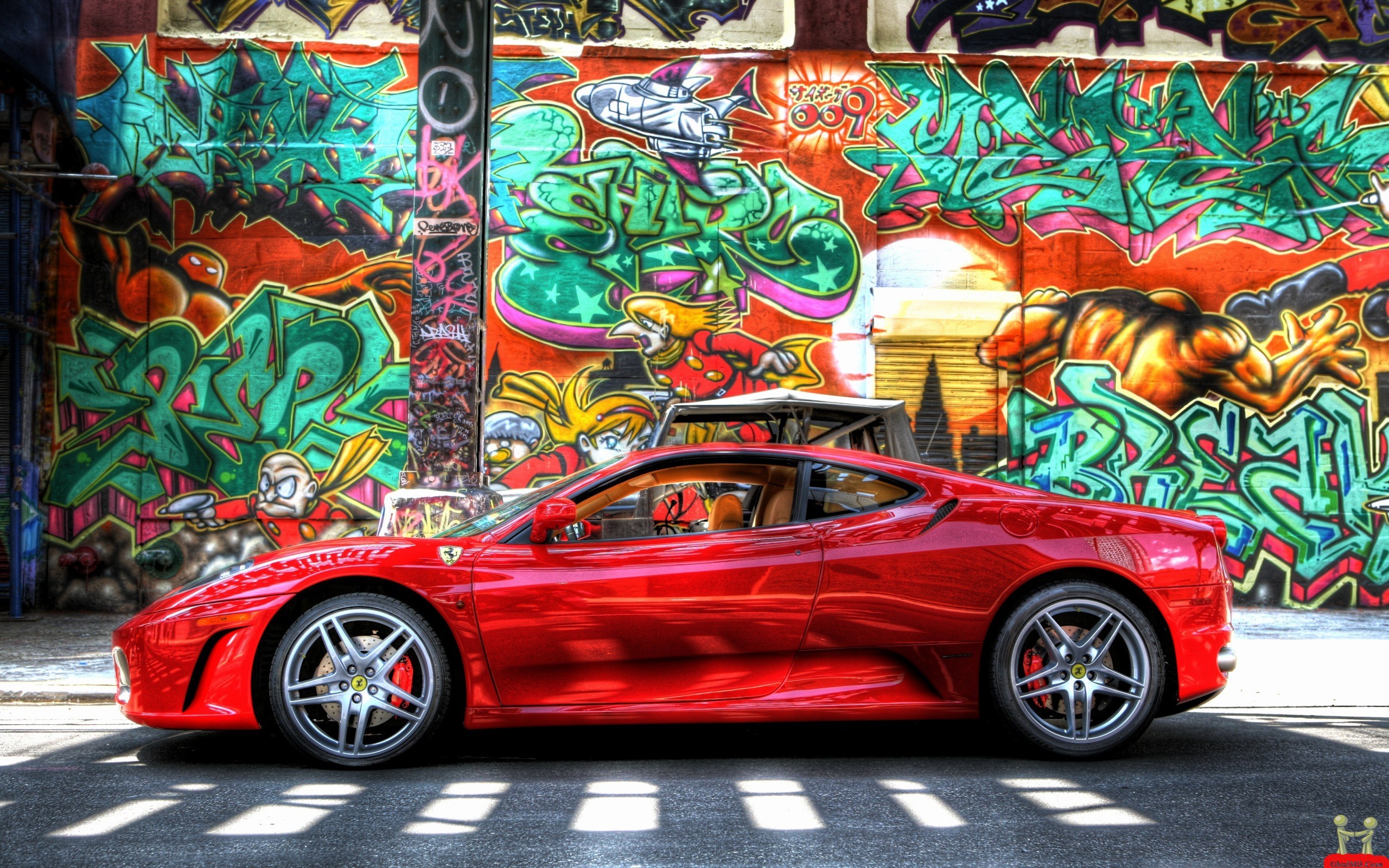 Ferrari F430, Graffiti, Supercar, Rosso, 2K, wallpaper per desktop