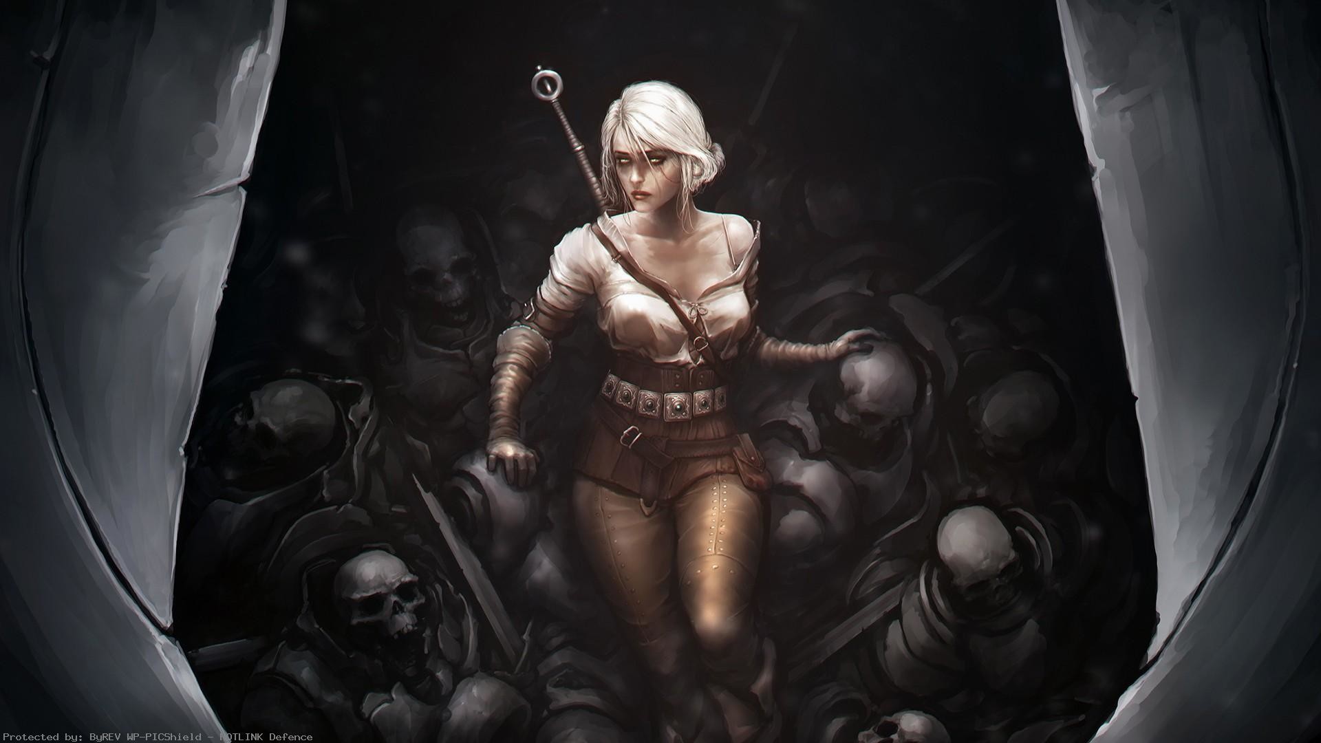 Ciri, Teschi, Arte digitale, Fantasy, 1920x1080, immagine di sfondo