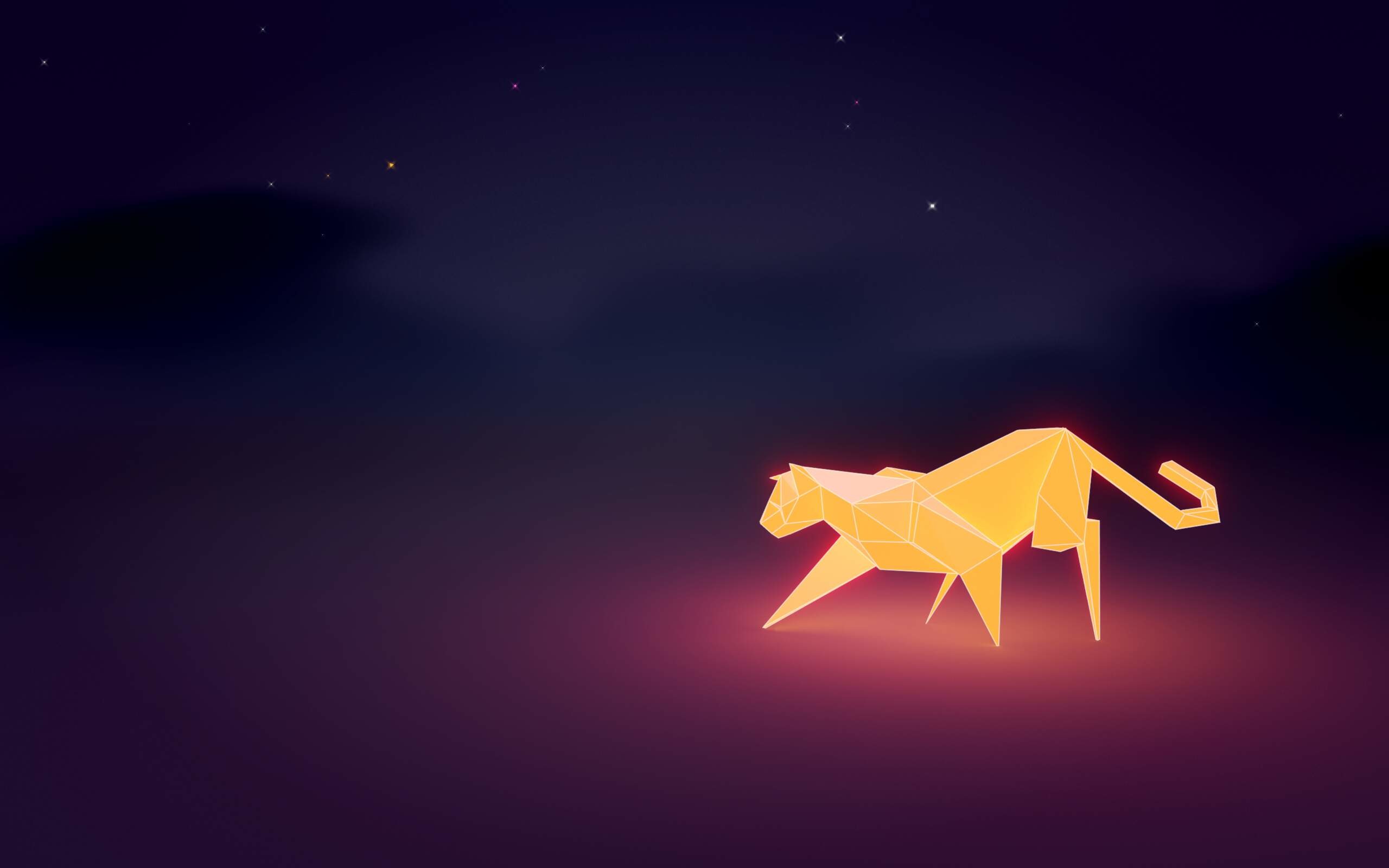 Ubuntu, Origami, Felino, Notte, Viola, 2K, sfondo Windows 10