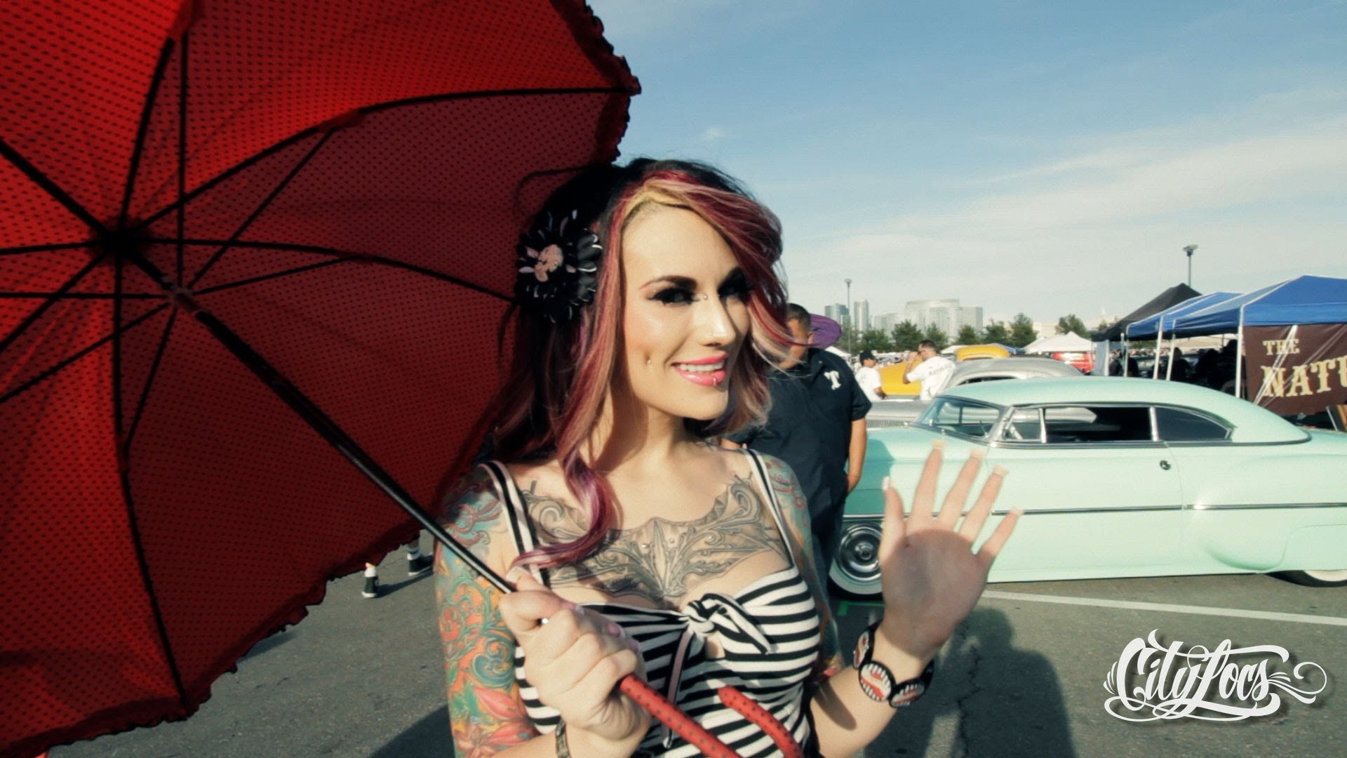 Rockabilly, Ombrello rosso, Tatuaggi, Auto d'epoca, Raduno, Full HD, sfondo desktop