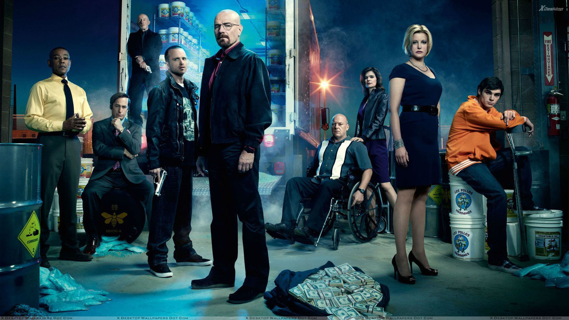 Walter White, Jesse Pinkman, Skyler White, Gus Fring, Breaking Bad, Cast, sfondo desktop Full HD