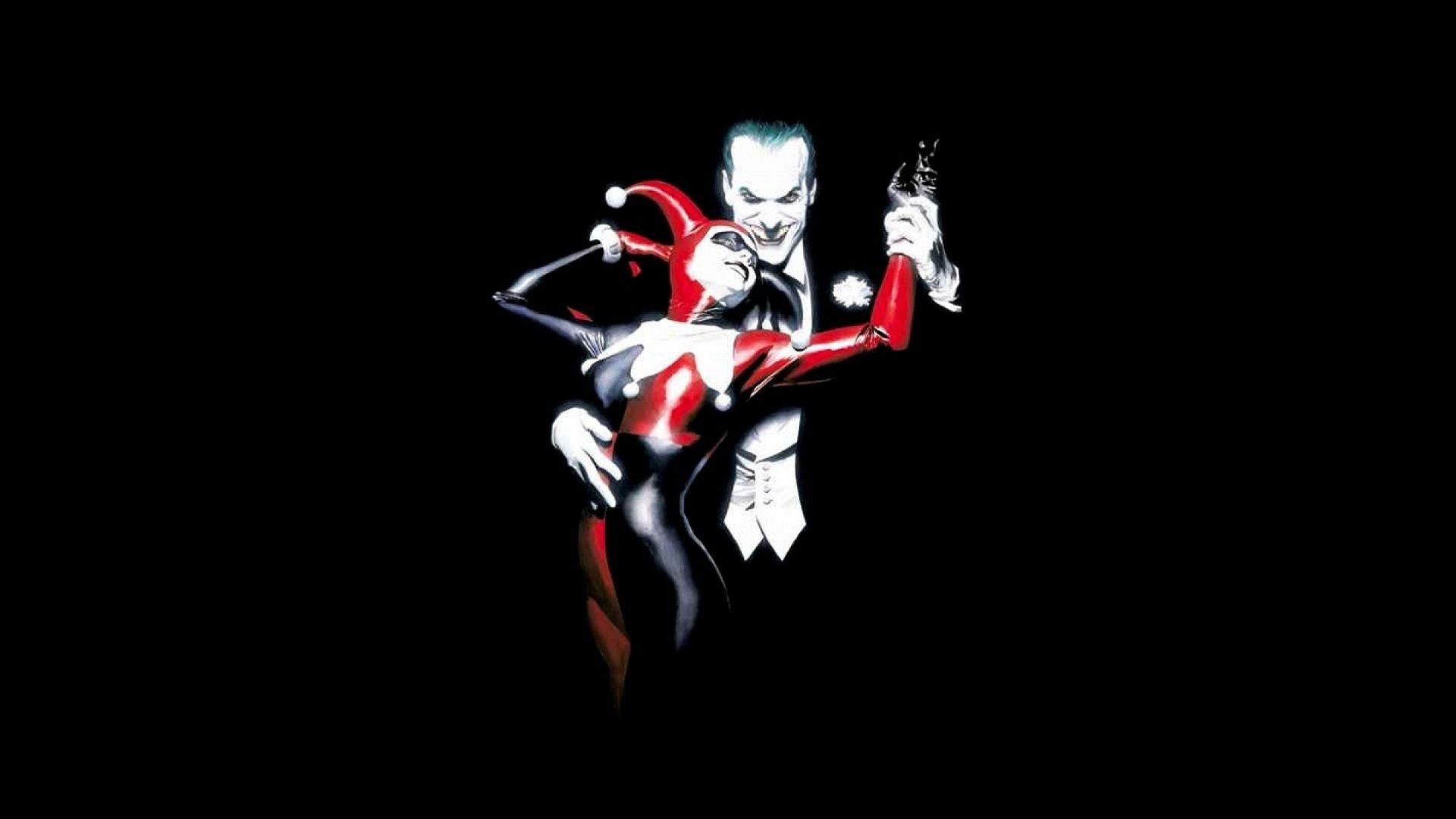 Joker, Harley Quinn, DC Comics, Sfondo nero, Danza, Full HD, wallpaper per portatile