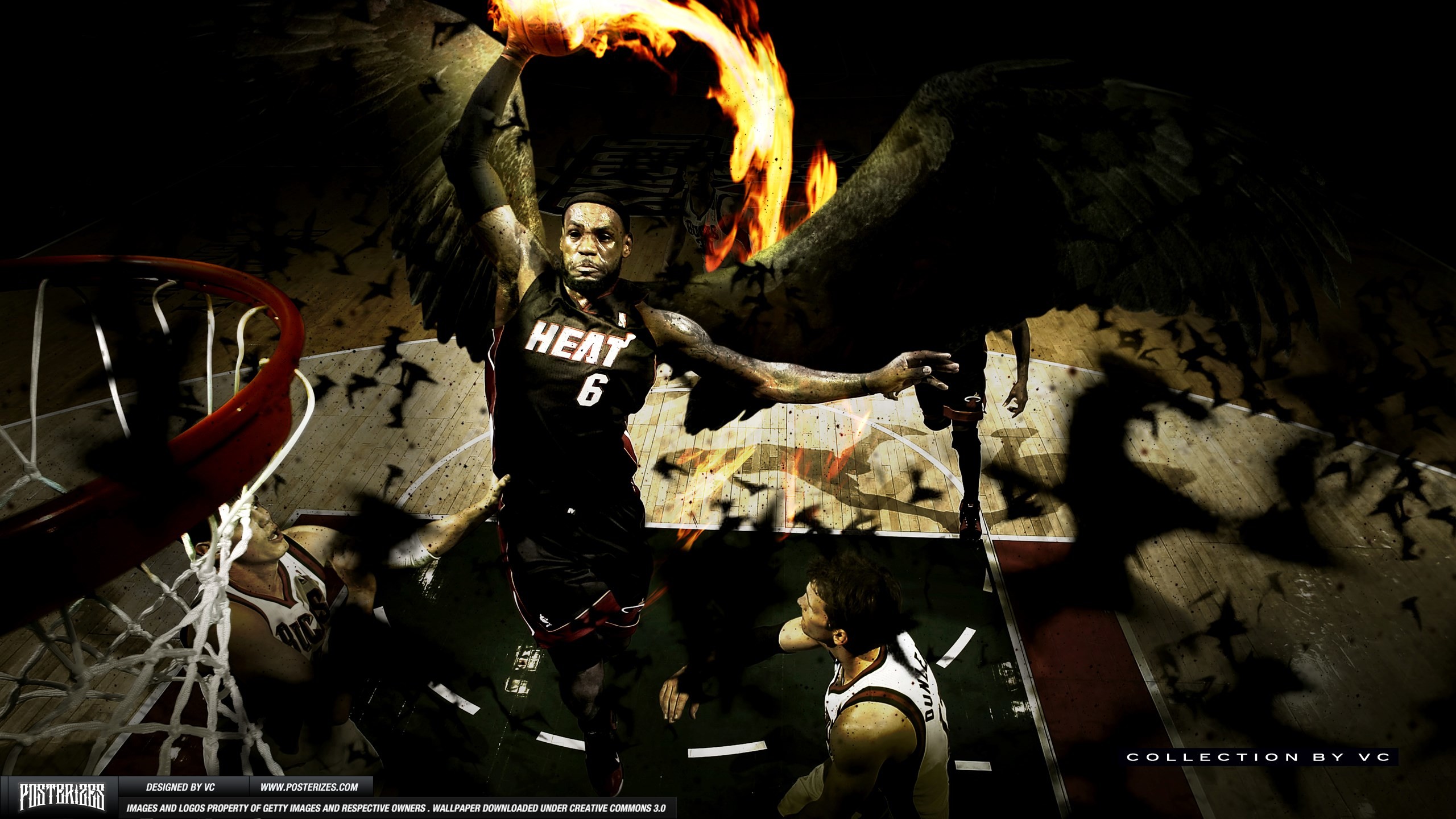 LeBron James, Miami Heat, Schiacciata, Fuoco, 2560x1440, immagine di sfondo