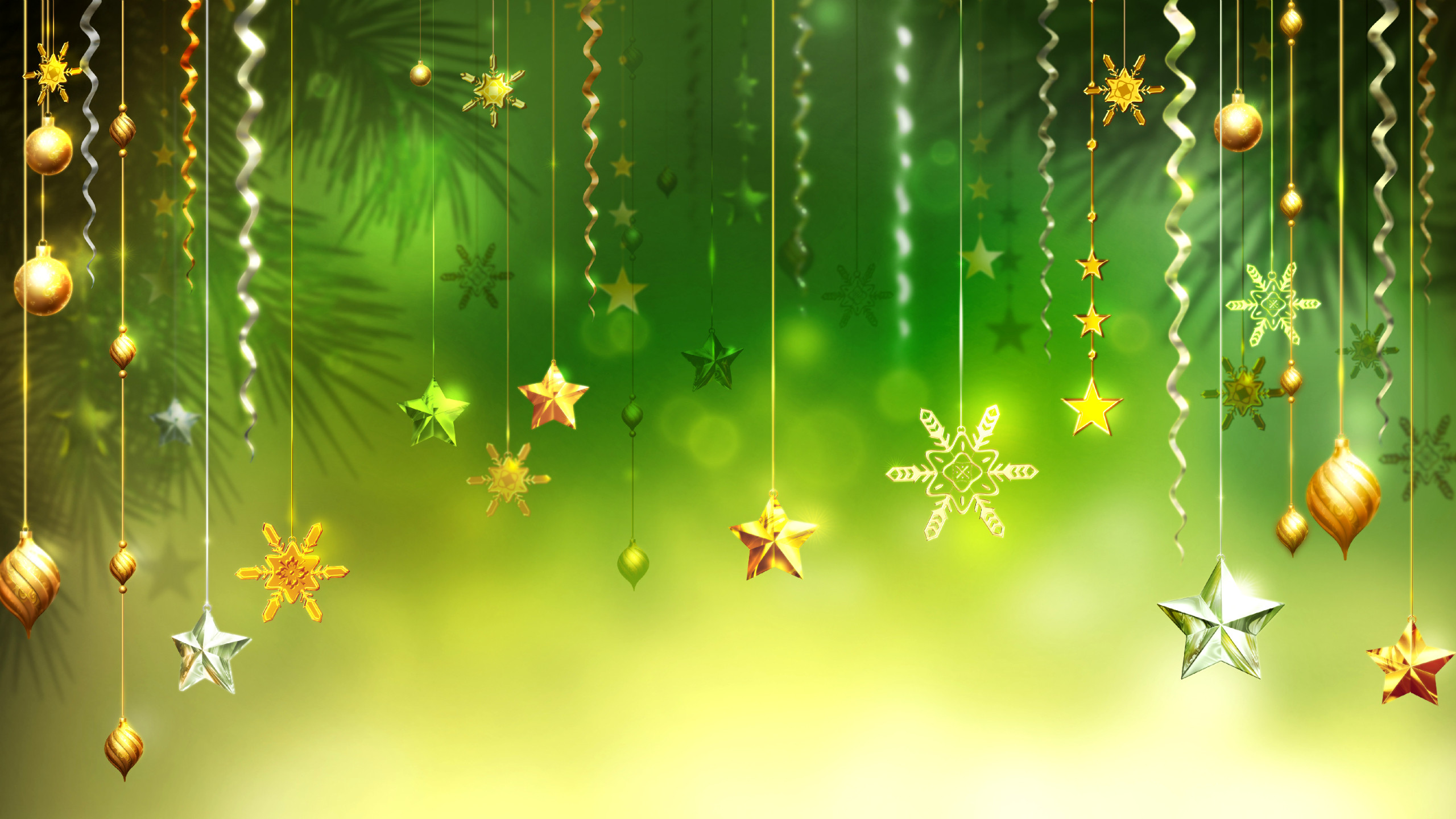 Stelle appese, Decorazioni, Verde, Bokeh, 2K 1440p, sfondo desktop