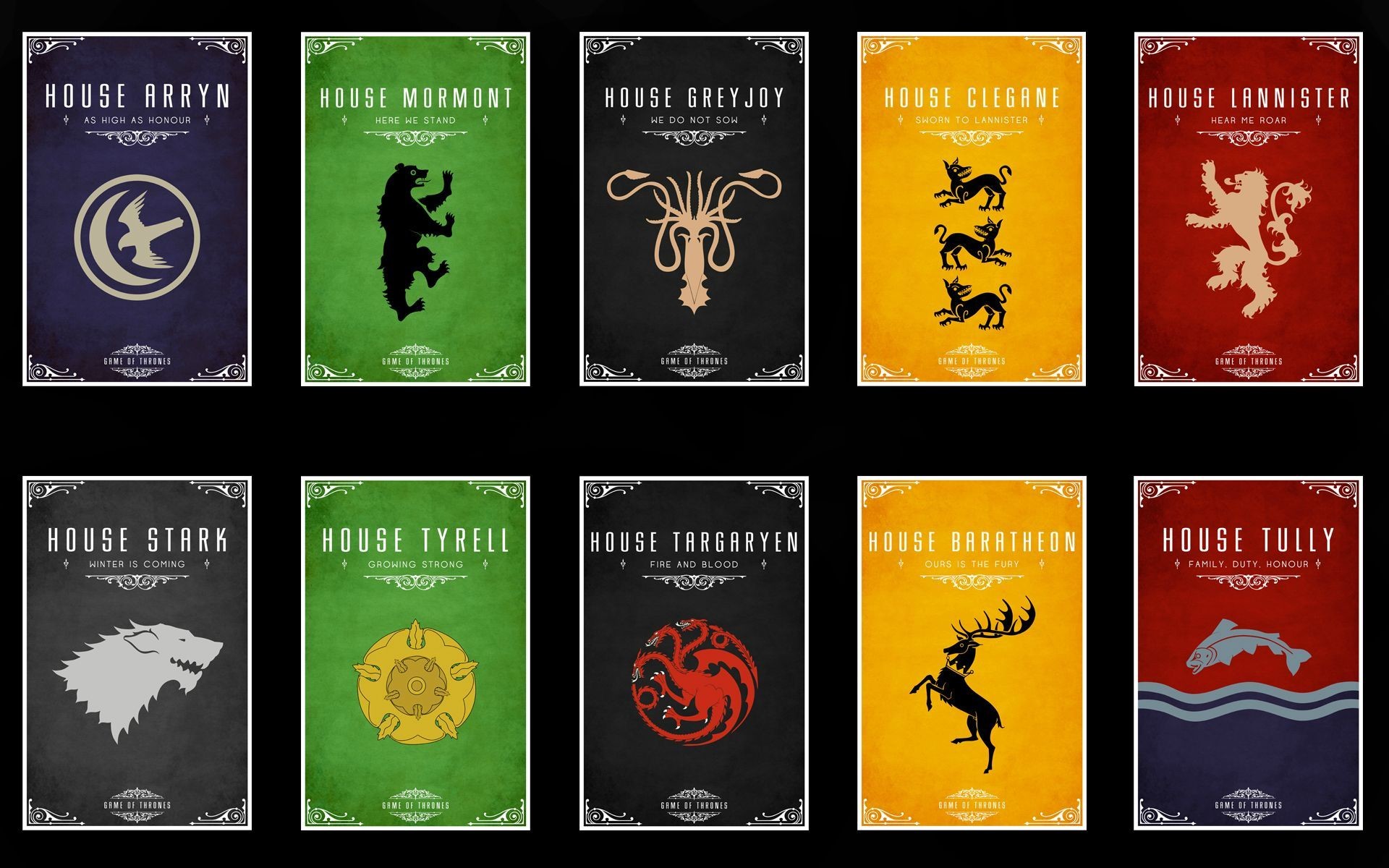 Sigilli delle Casate, Casa Stark, Casa Lannister, Casa Targaryen, Il Trono di Spade, Poster minimalista, immagine di sfondo