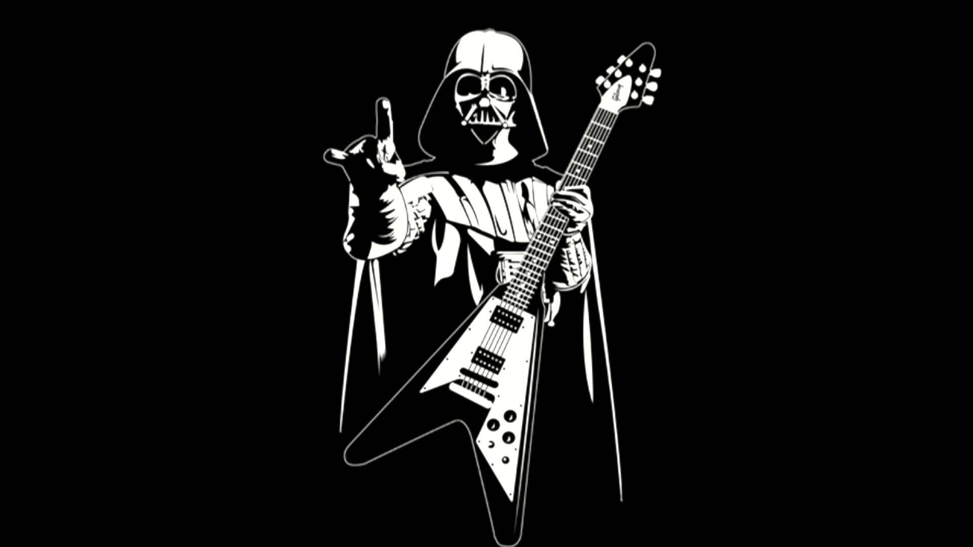 Darth Vader, Chitarra elettrica, Rock, Bianco e nero, Full HD, sfondo Windows 11