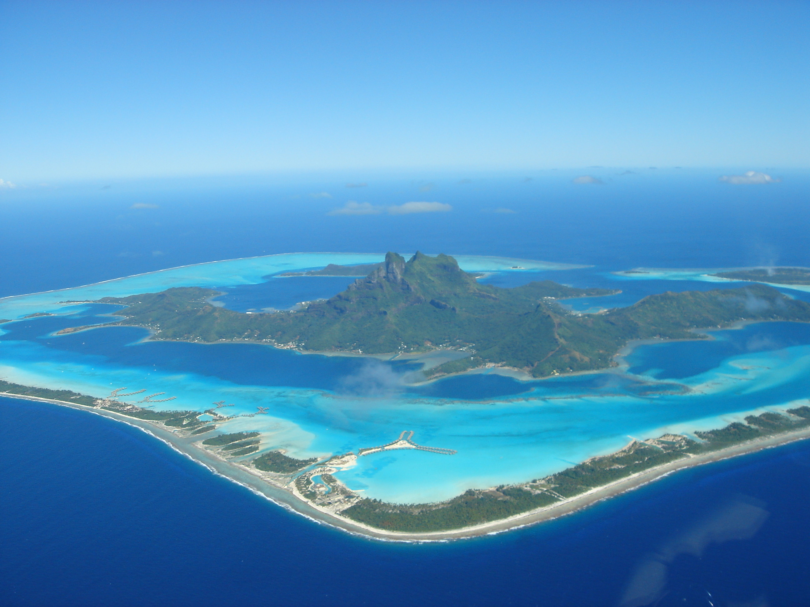Bora Bora, Monte Otemanu, Atollo, Vista aerea, Polinesia francese, sfondo 2K per tablet