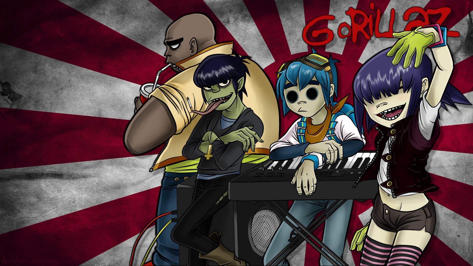 Gorillaz, 2-D, Noodle, Murdoc Niccals, Russel Hobbs, Tastiera, 1920x1080, sfondo per PC
