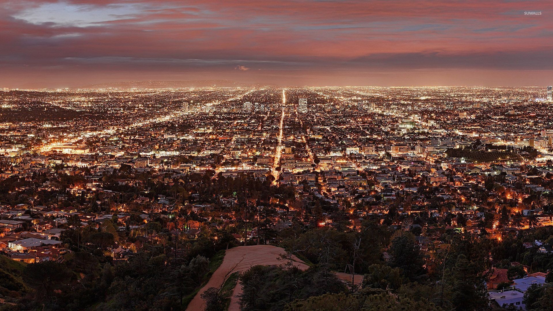 Los Angeles, Luci della città, Vista aerea, Crepuscolo, 1920x1080, immagine di sfondo