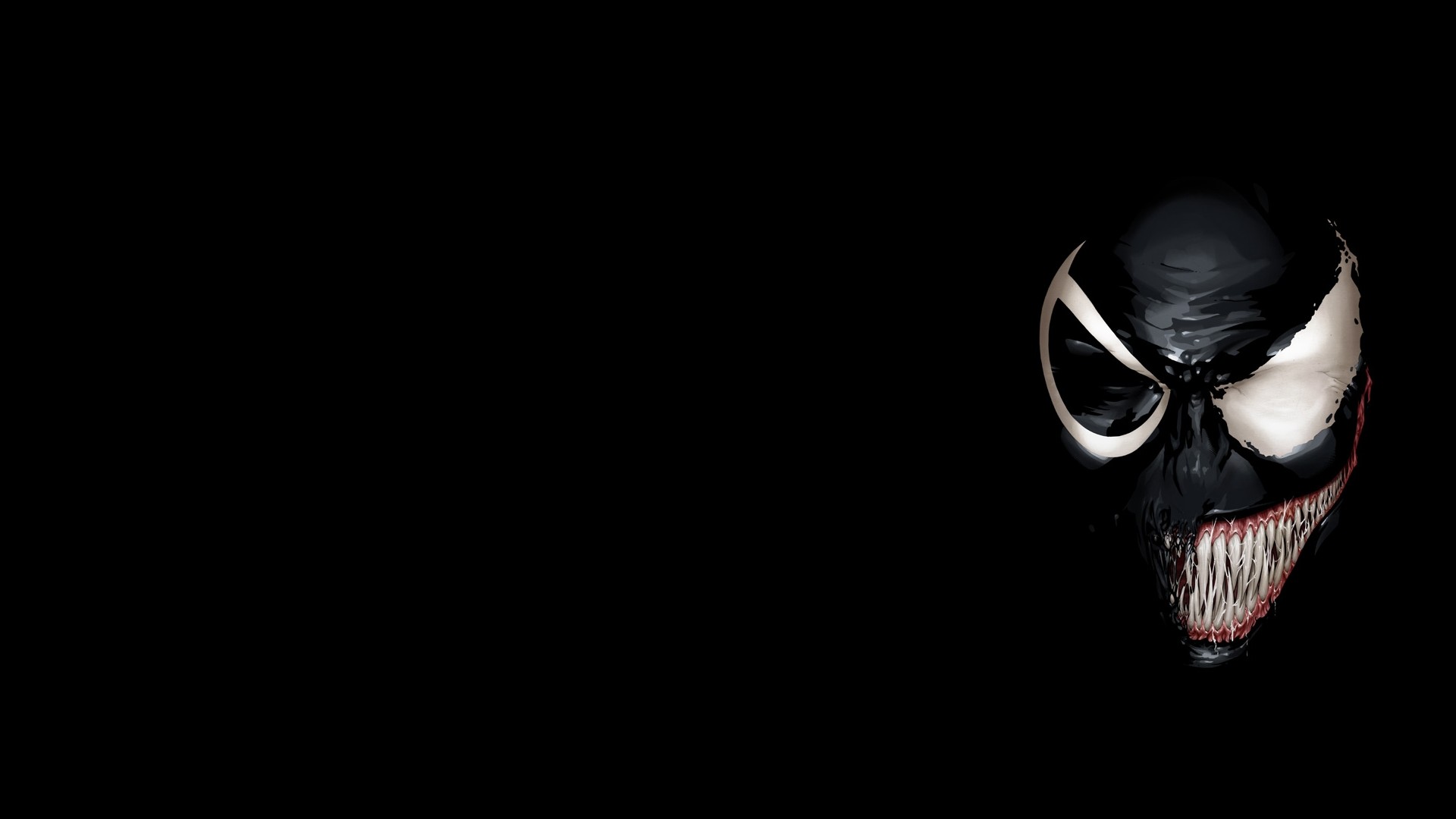 Venom, Volto, Sfondo nero, Minimalismo, 16:9 Full HD, wallpaper widescreen