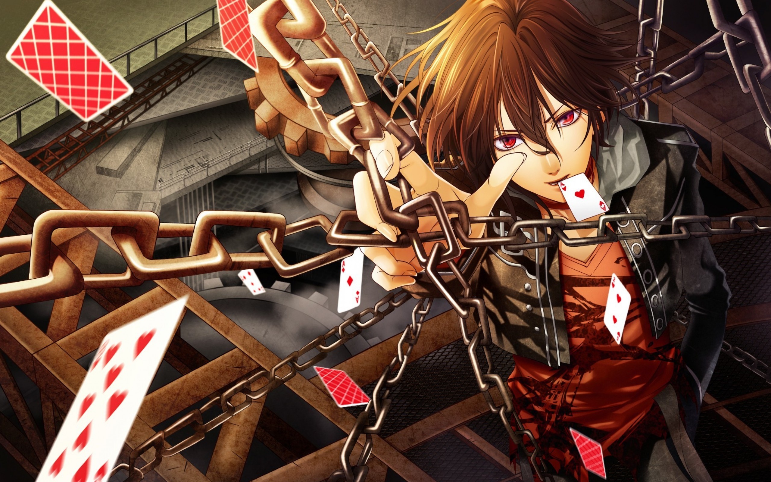 Ragazzo anime, Catene, Carte da gioco, Ingranaggi, 2K, sfondo per portatile