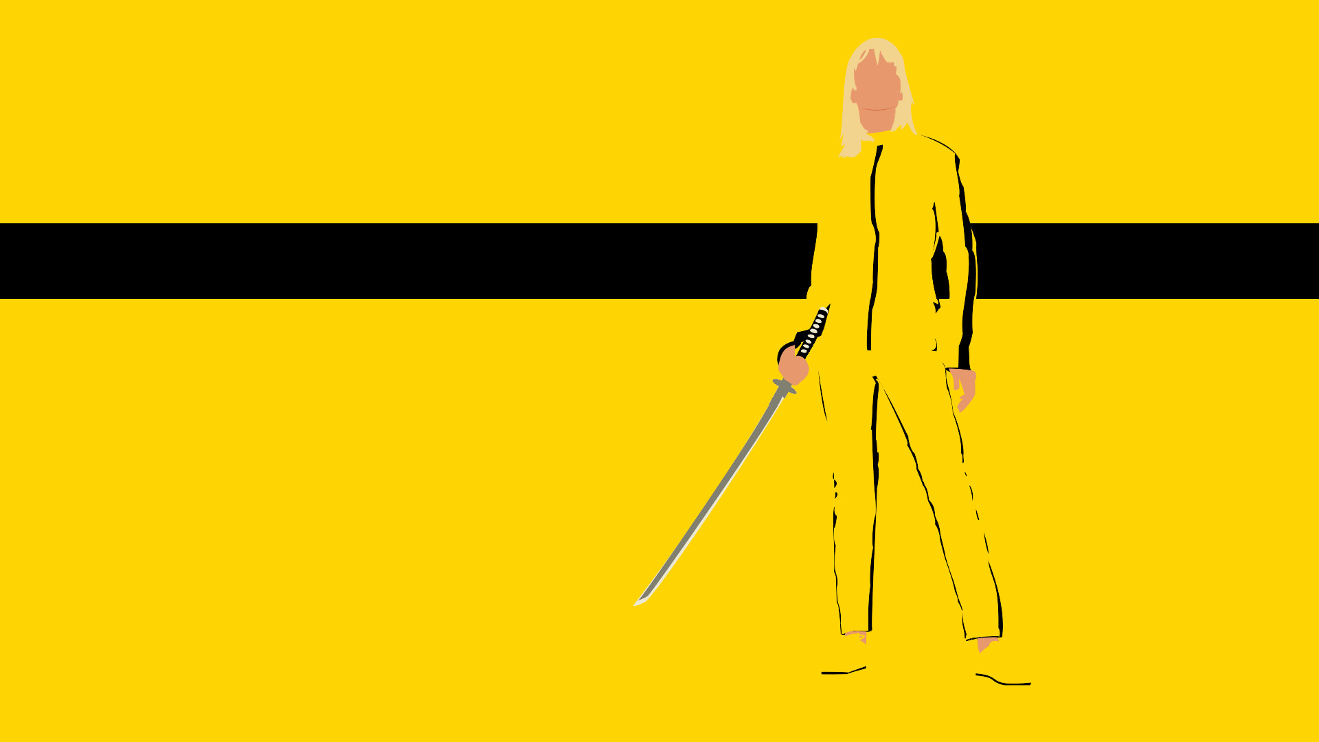 Kill Bill, La Sposa, Tuta gialla, Minimalismo, Katana, 1920x1080, immagine di sfondo