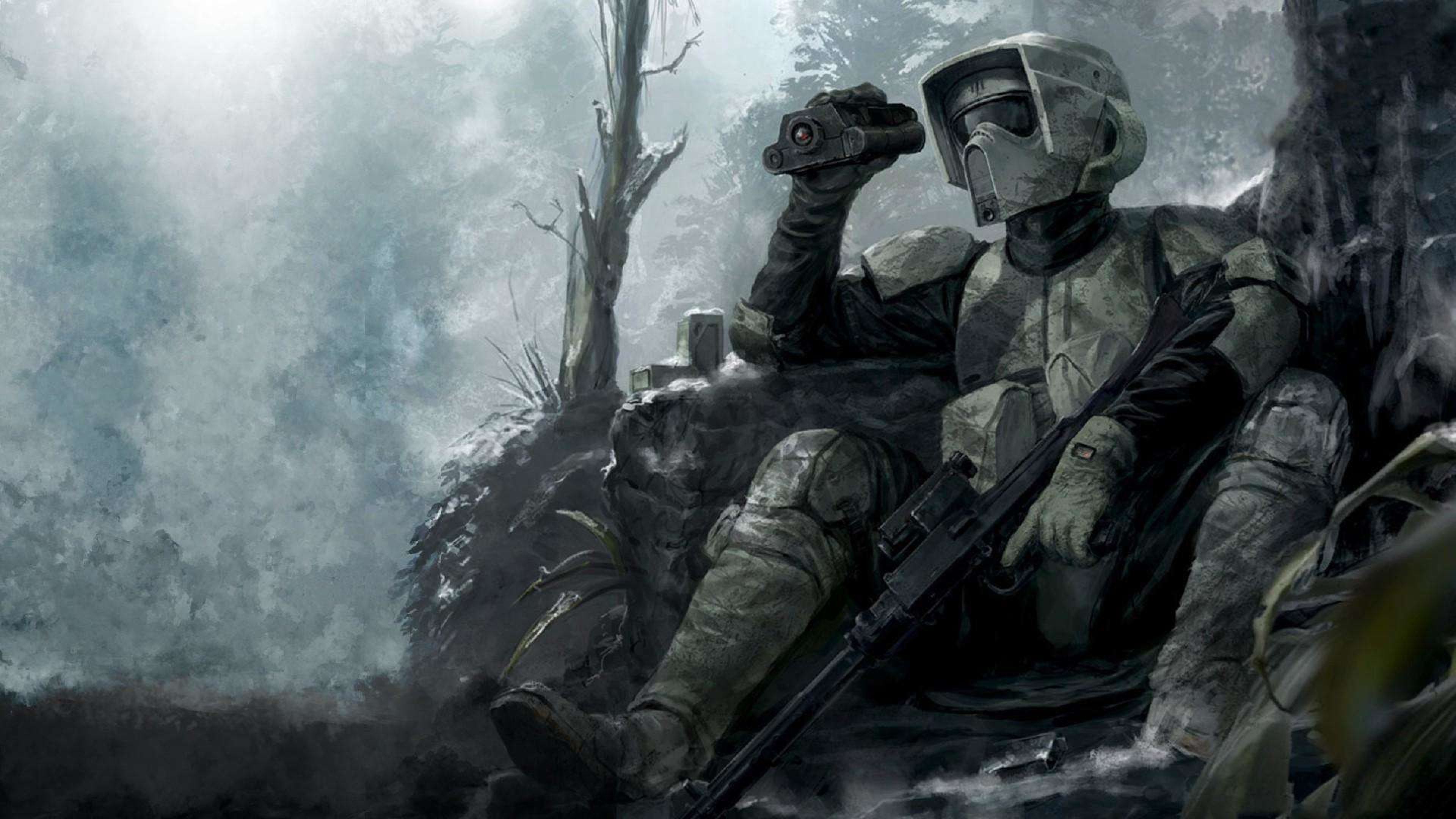 Scout trooper, Star Wars, Endor, Foresta, Binocolo, 4K, wallpaper per computer