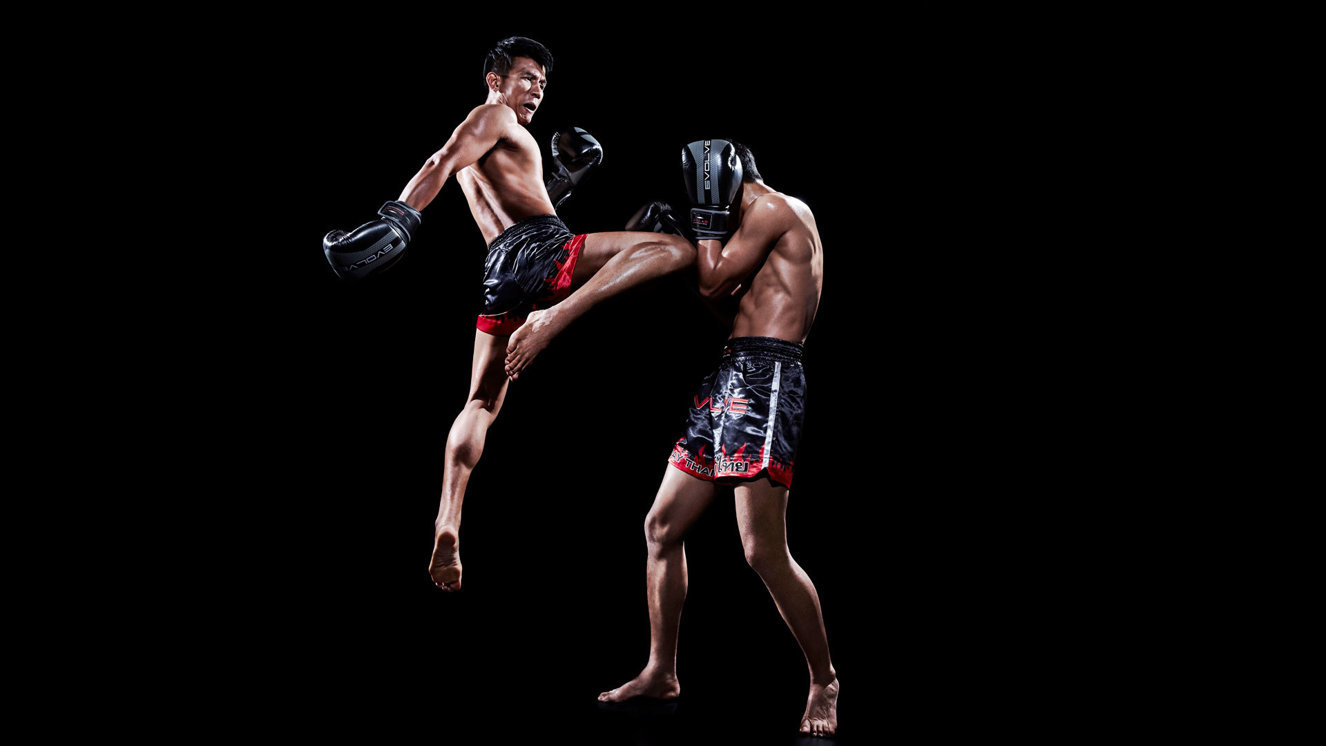 Muay thai, Calcio, Combattimento, Sfondo nero, Full HD, wallpaper desktop