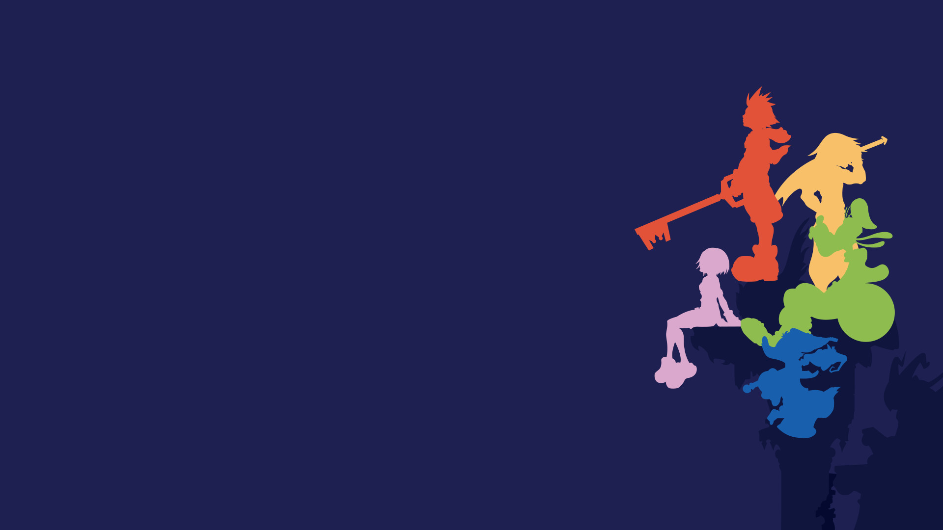 Kingdom Hearts, Sora, Riku, Kairi, Silhouette, Minimalismo, 1920x1080, immagine di sfondo